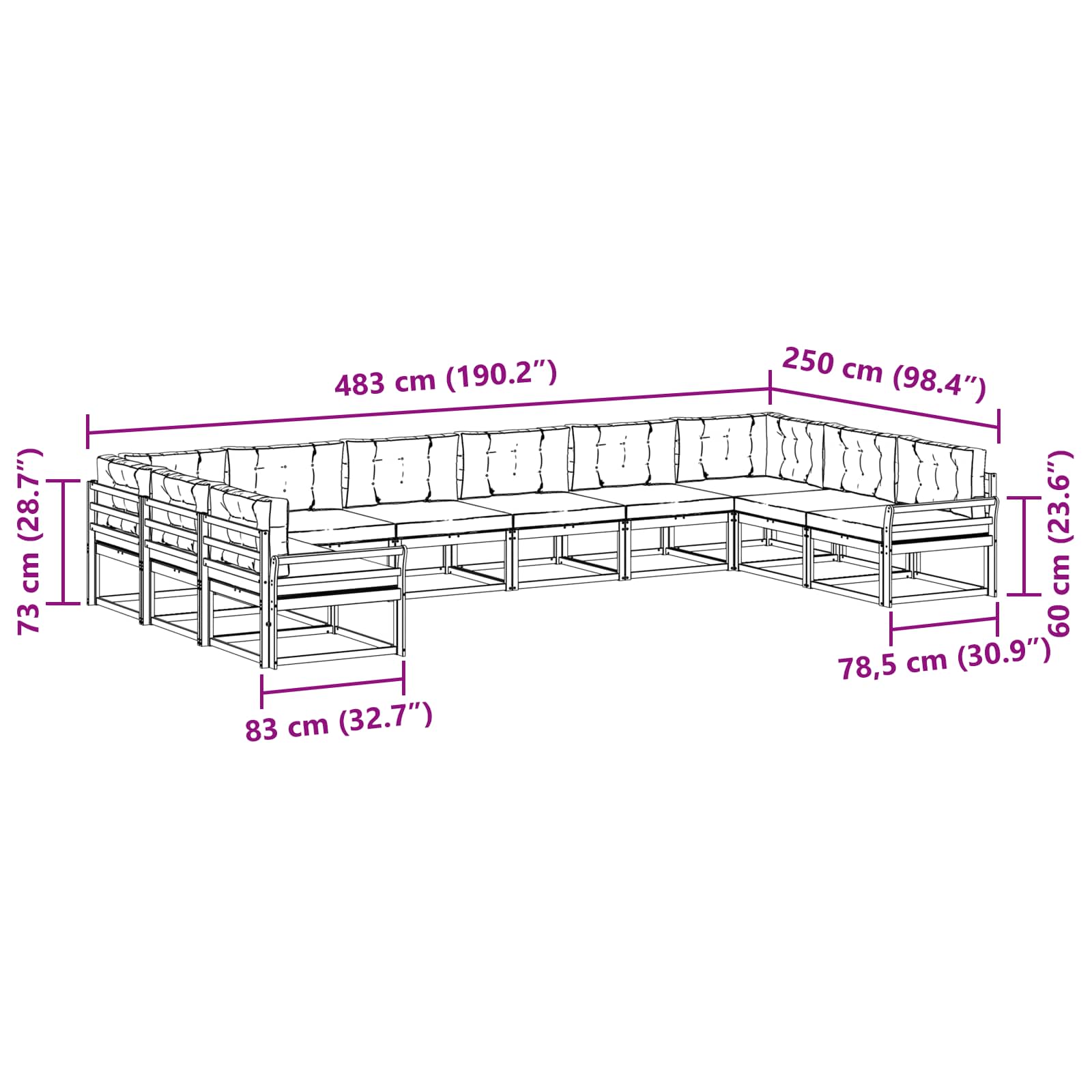 Set vanjskih sofa s jastukom 10 pcs Bijela i bež