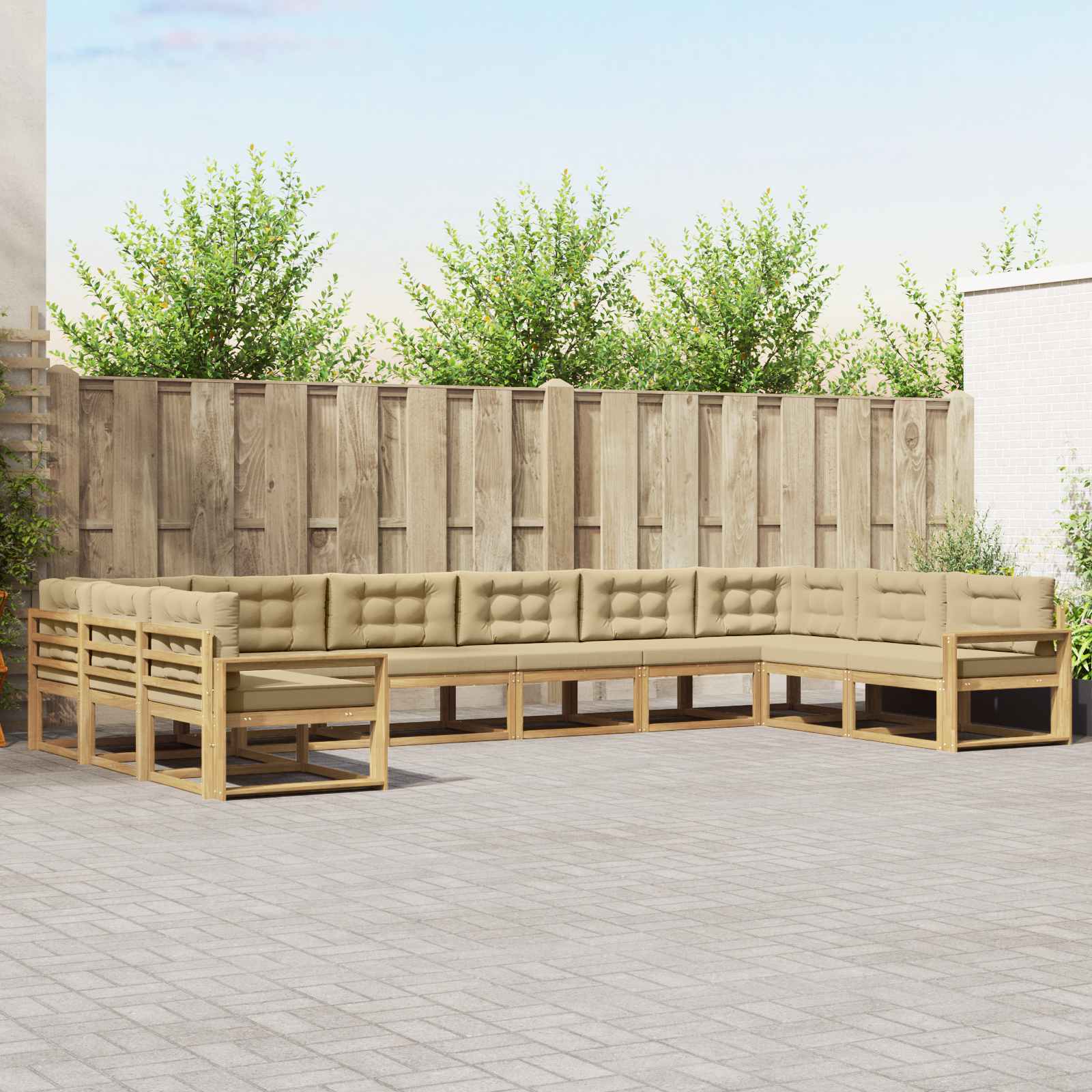 Set vanjskih sofa s jastukom 10 pcs Bijela i bež