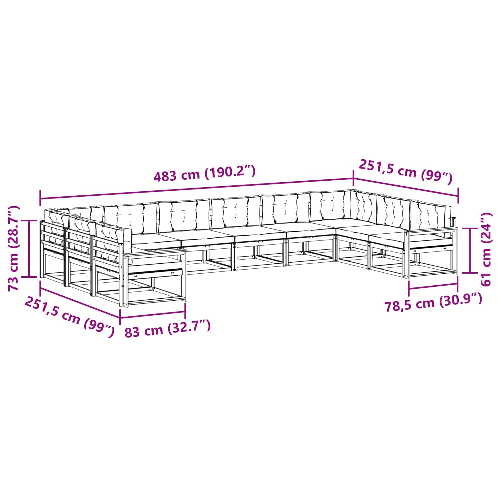 Set vanjskih sofa s jastukom 10 pcs Bijela i bež