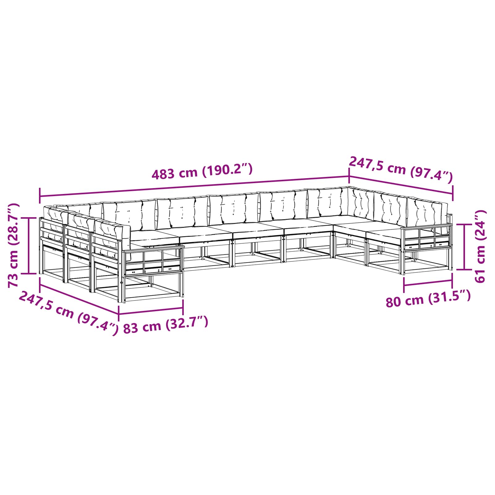 Set vanjskih sofa s jastukom 10 pcs Bijela i bež