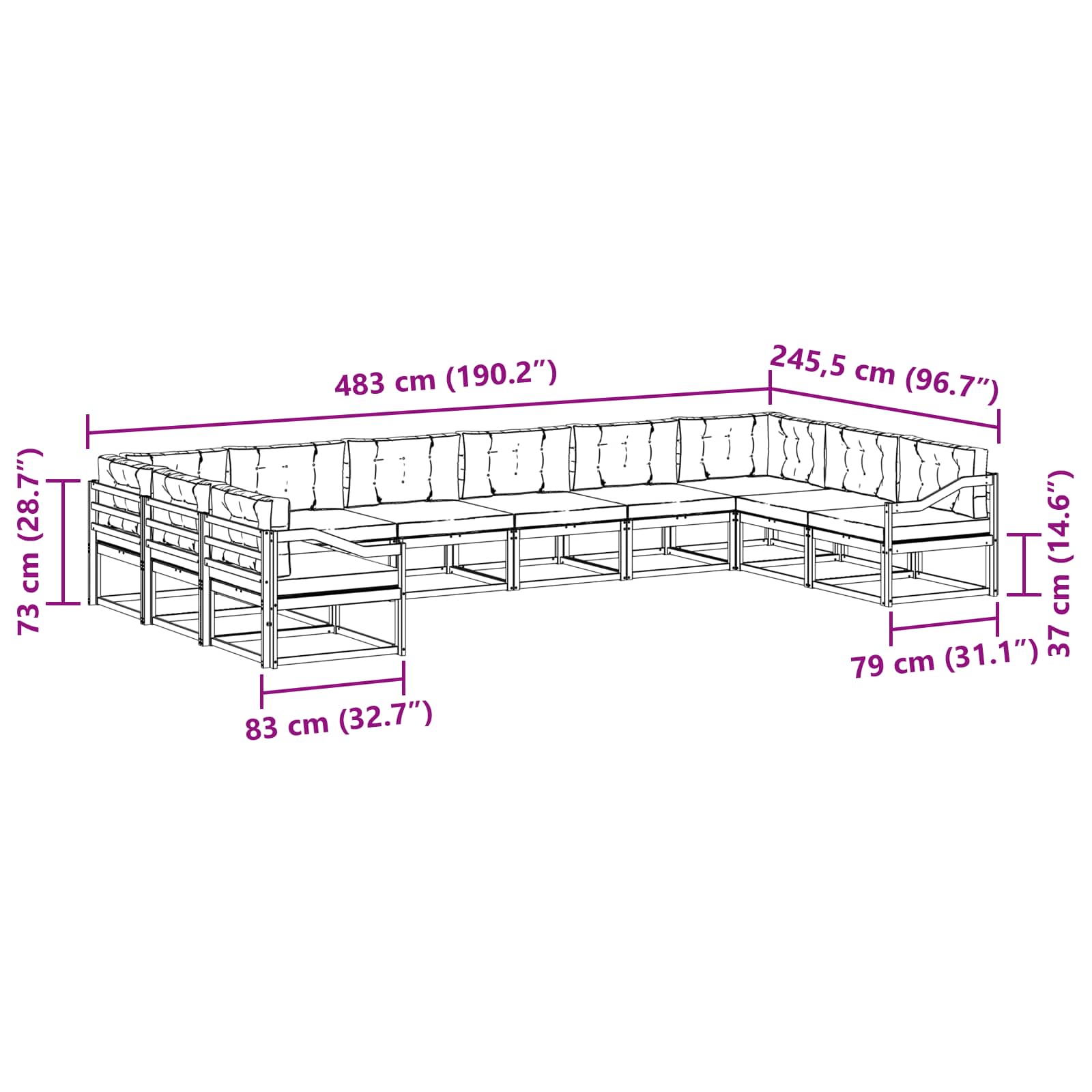 Set vanjskih sofa s jastukom 10 pcs Bijela i bež