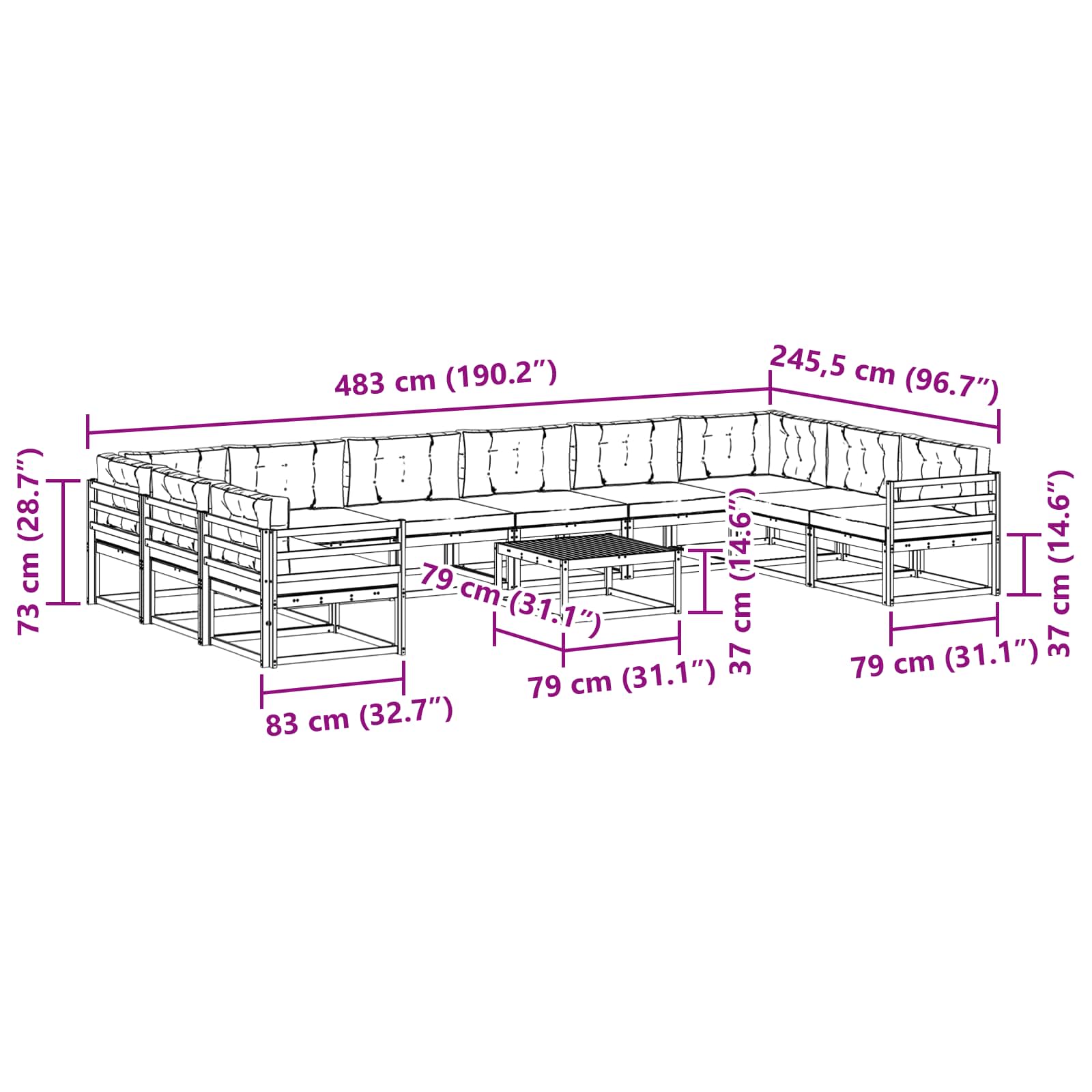 Set vanjskih sofa s jastukom 11 pcs Bijela i krem