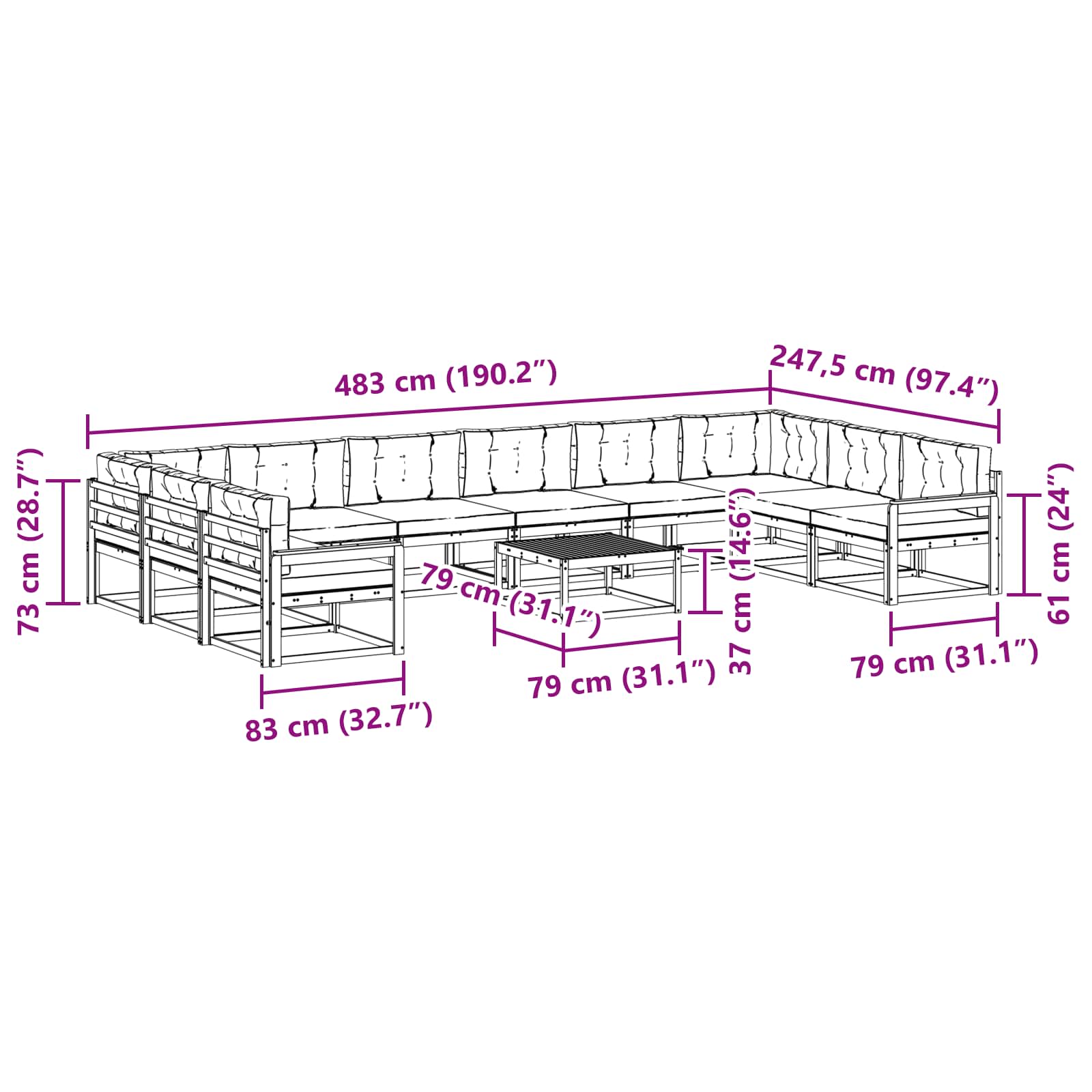 Set vanjskih sofa s jastukom 11 pcs Bijela i krem