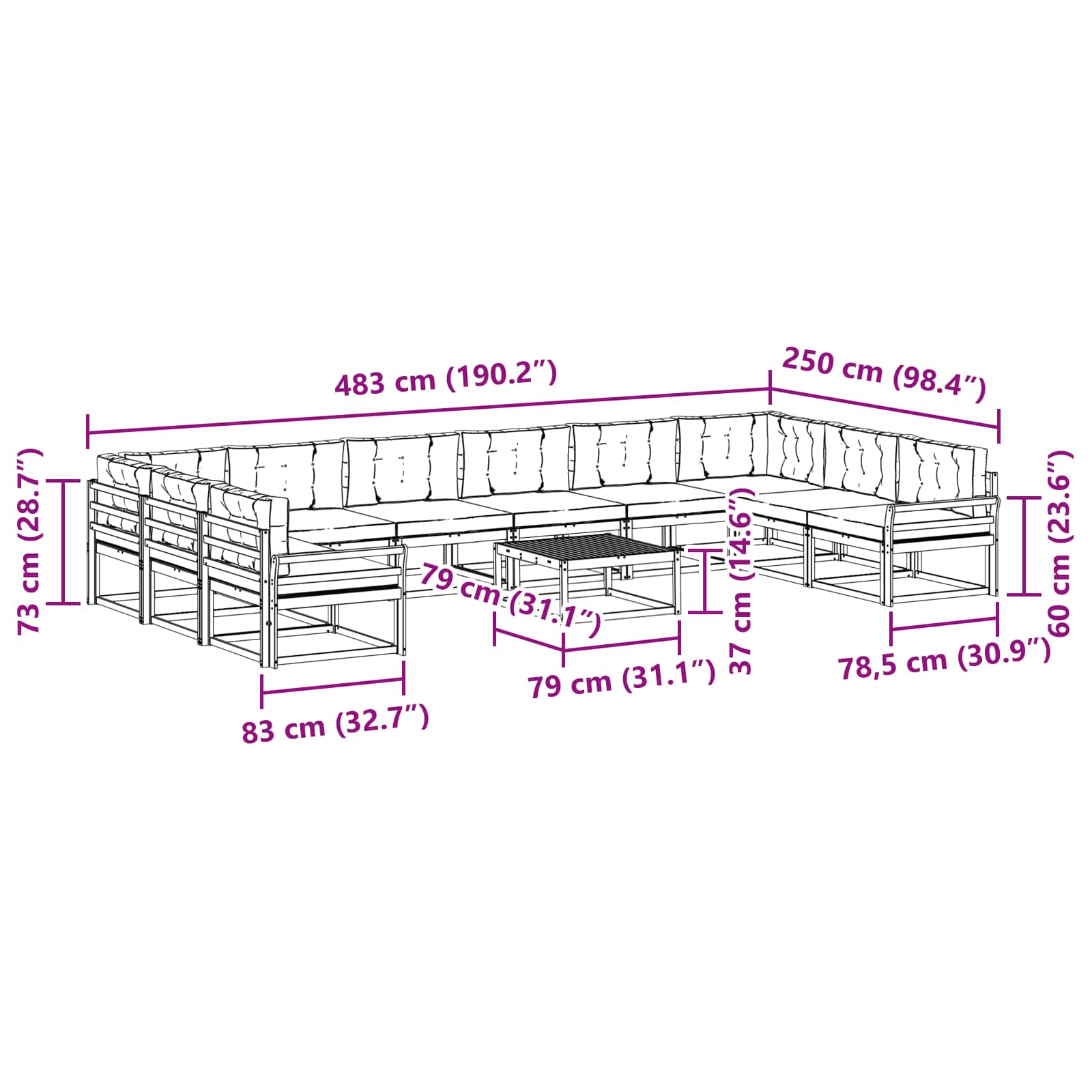 Set vanjskih sofa s jastukom 11 pcs Bijela i krem