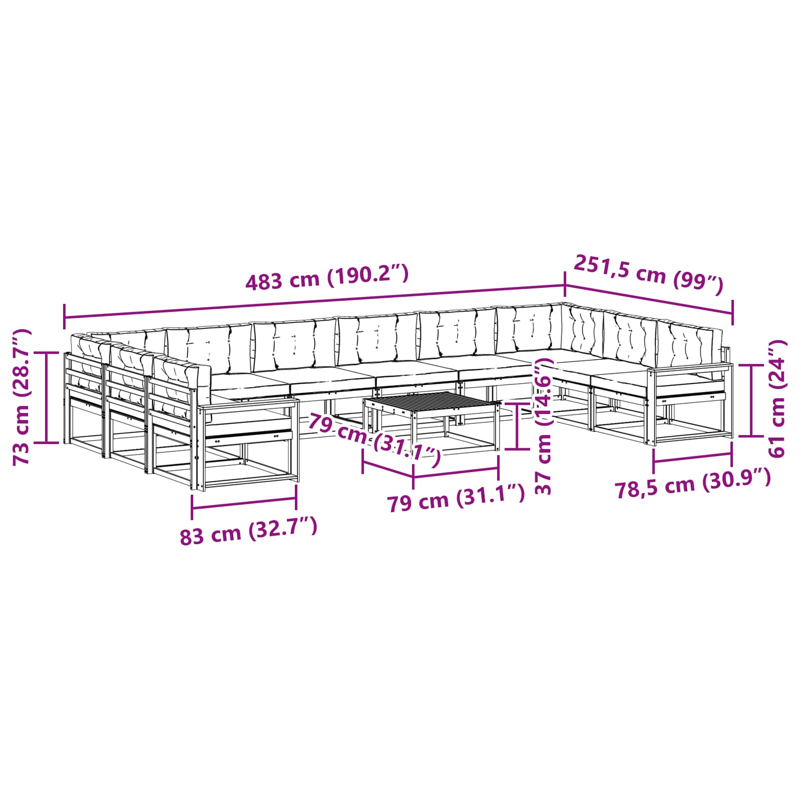 Set vanjskih sofa s jastukom 11 pcs Bijela i krem