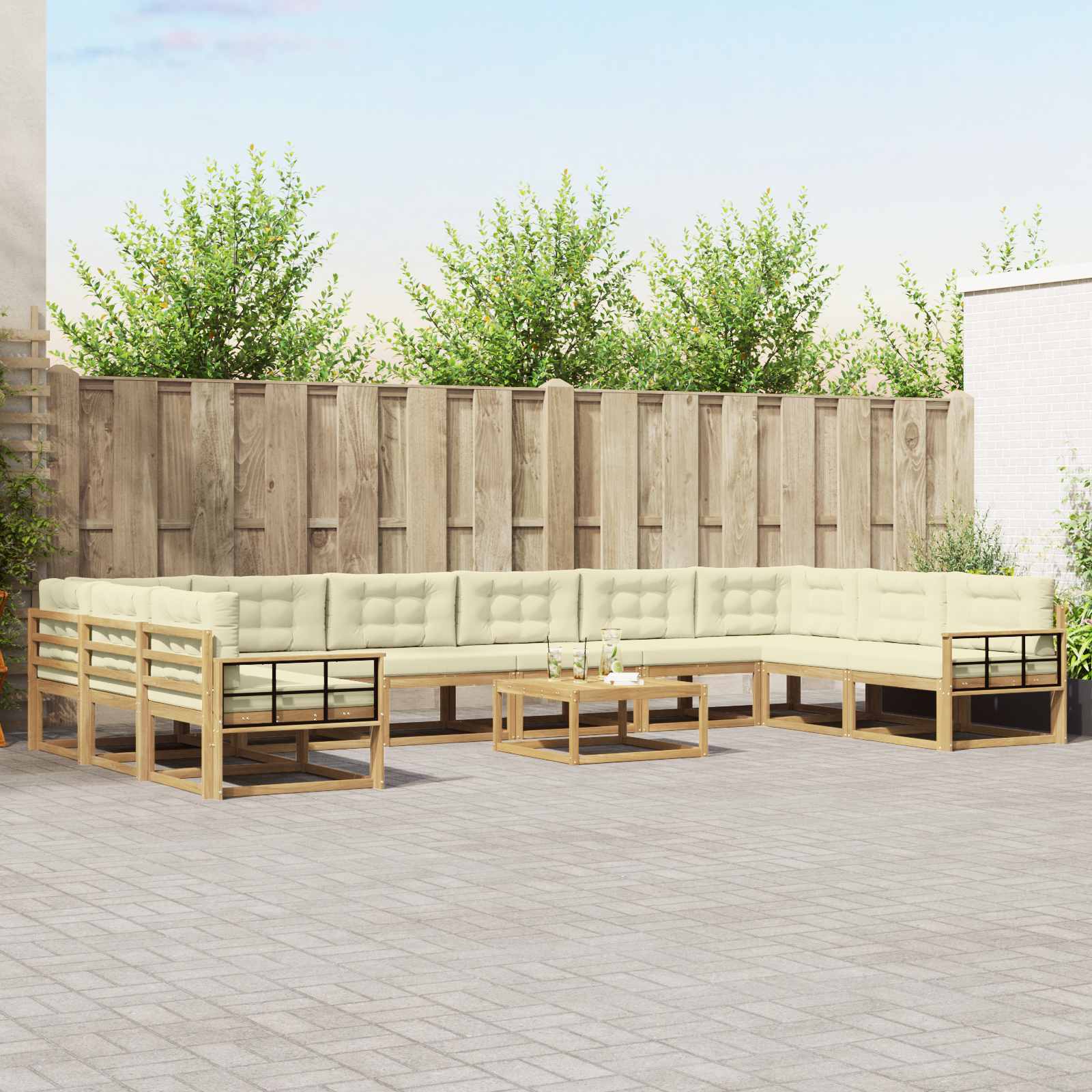 Set vanjskih sofa s jastukom 11 pcs Bijela i krem