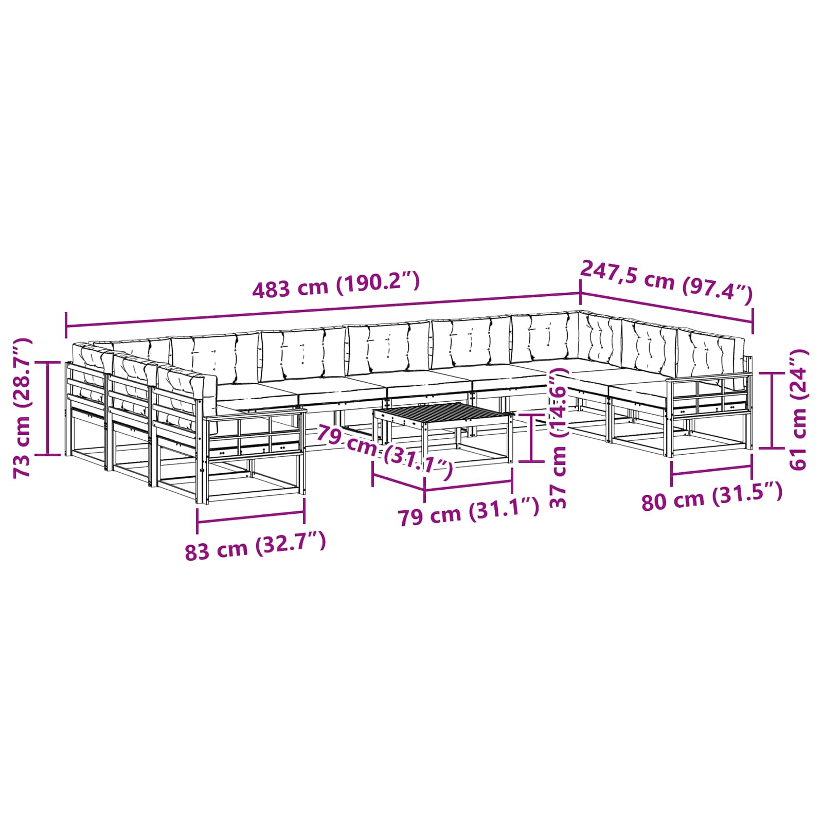 Set vanjskih sofa s jastukom 11 pcs Bijela i krem