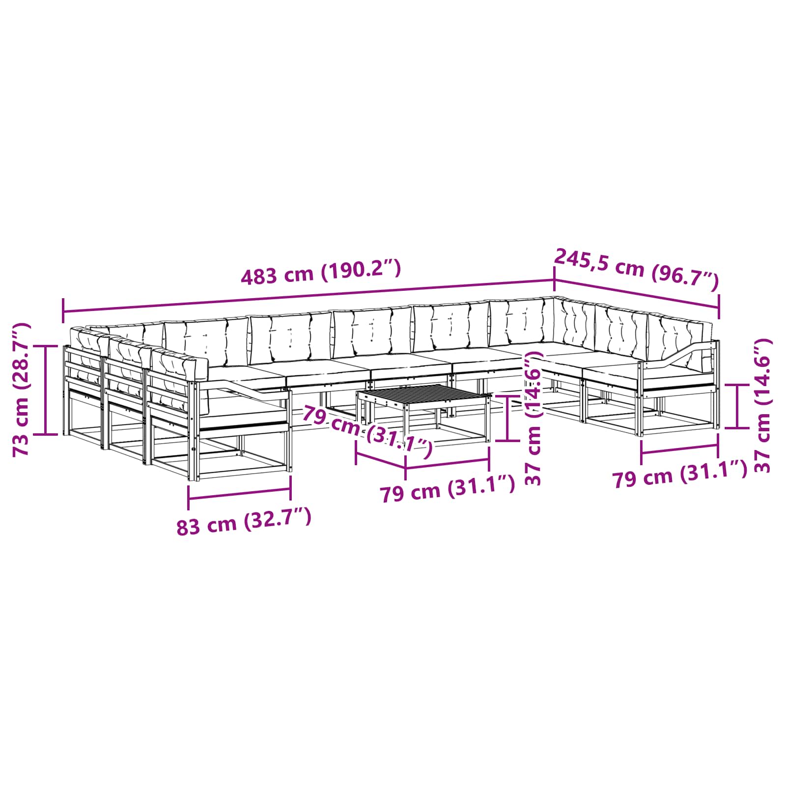 Set vanjskih sofa s jastukom 11 pcs Bijela i krem