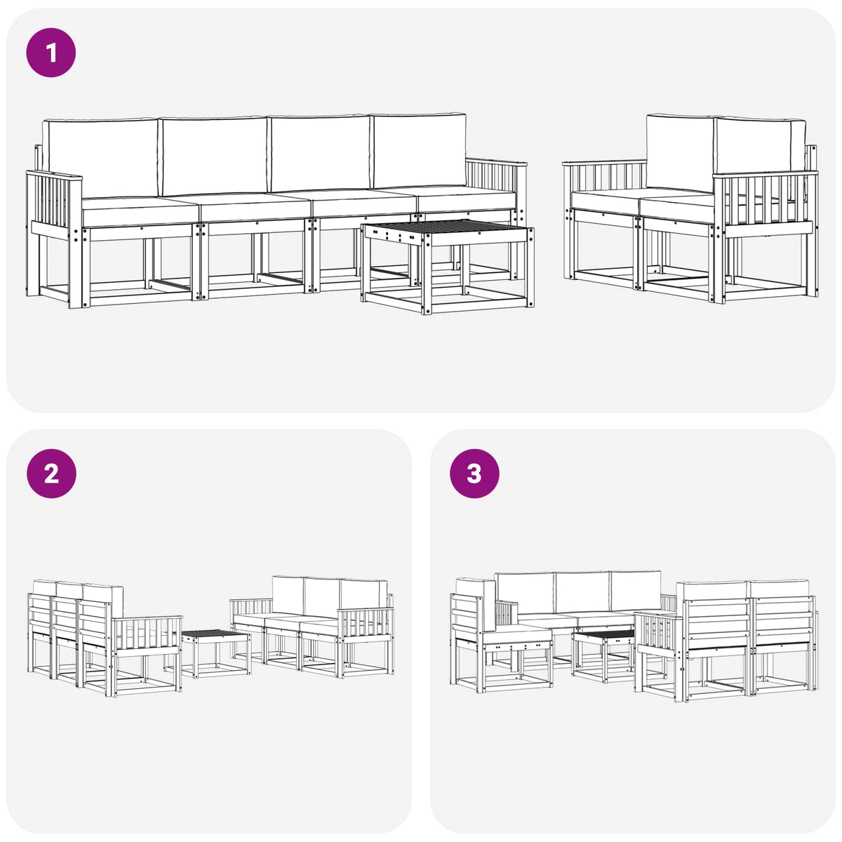Set vanjskih sofa 7 kom. Bijela i svjetlosiva Poliester Smeđa 59 x 59 x 37 cm