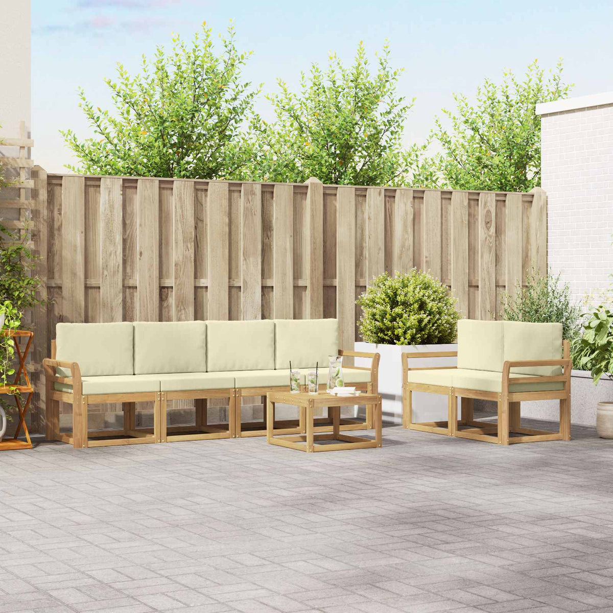 Set vanjskih sofa 7 kom. Bijela i krem 59 x 59 x 37 cm