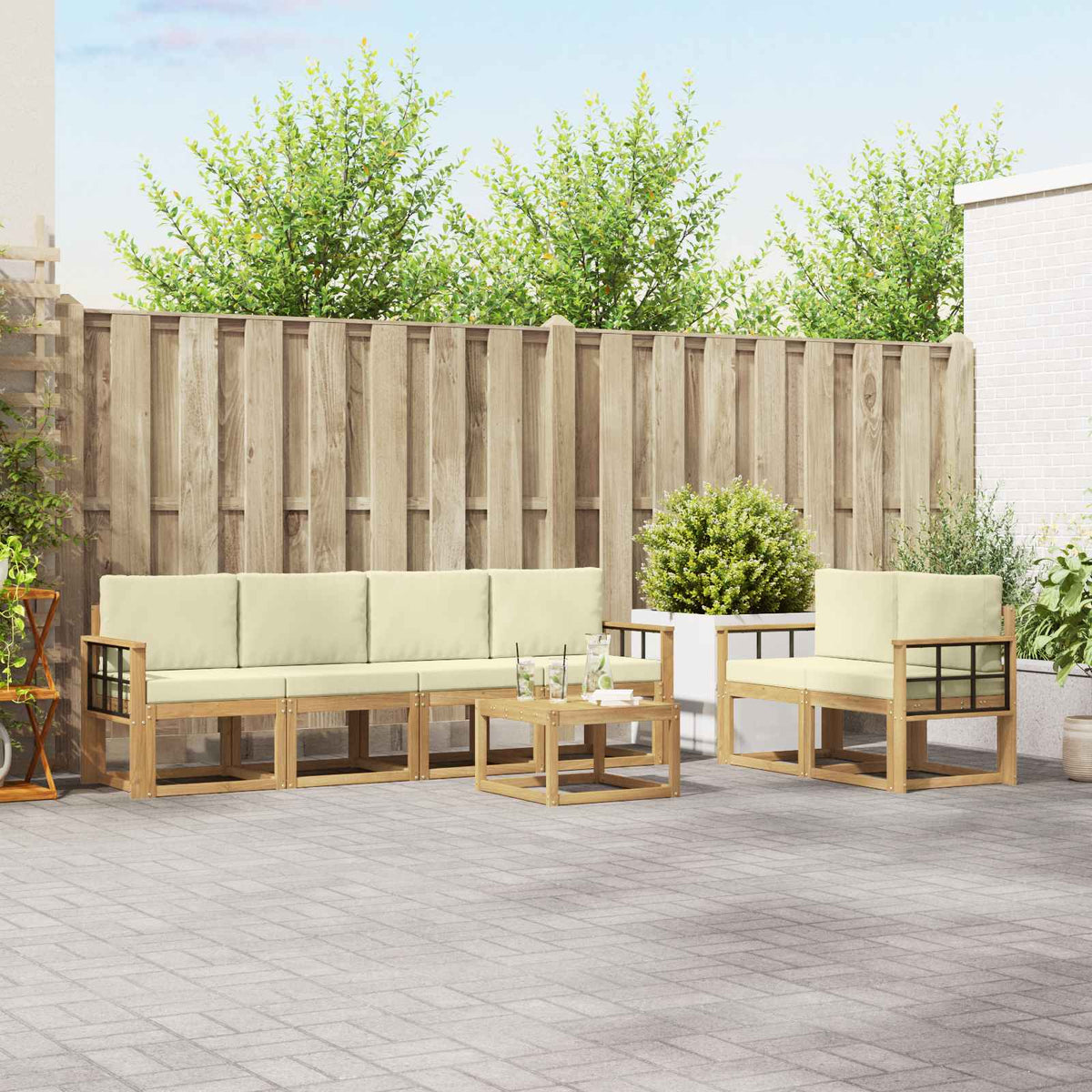 Set vanjskih sofa 7 kom. Bijela i krem 59 x 59 x 37 cm