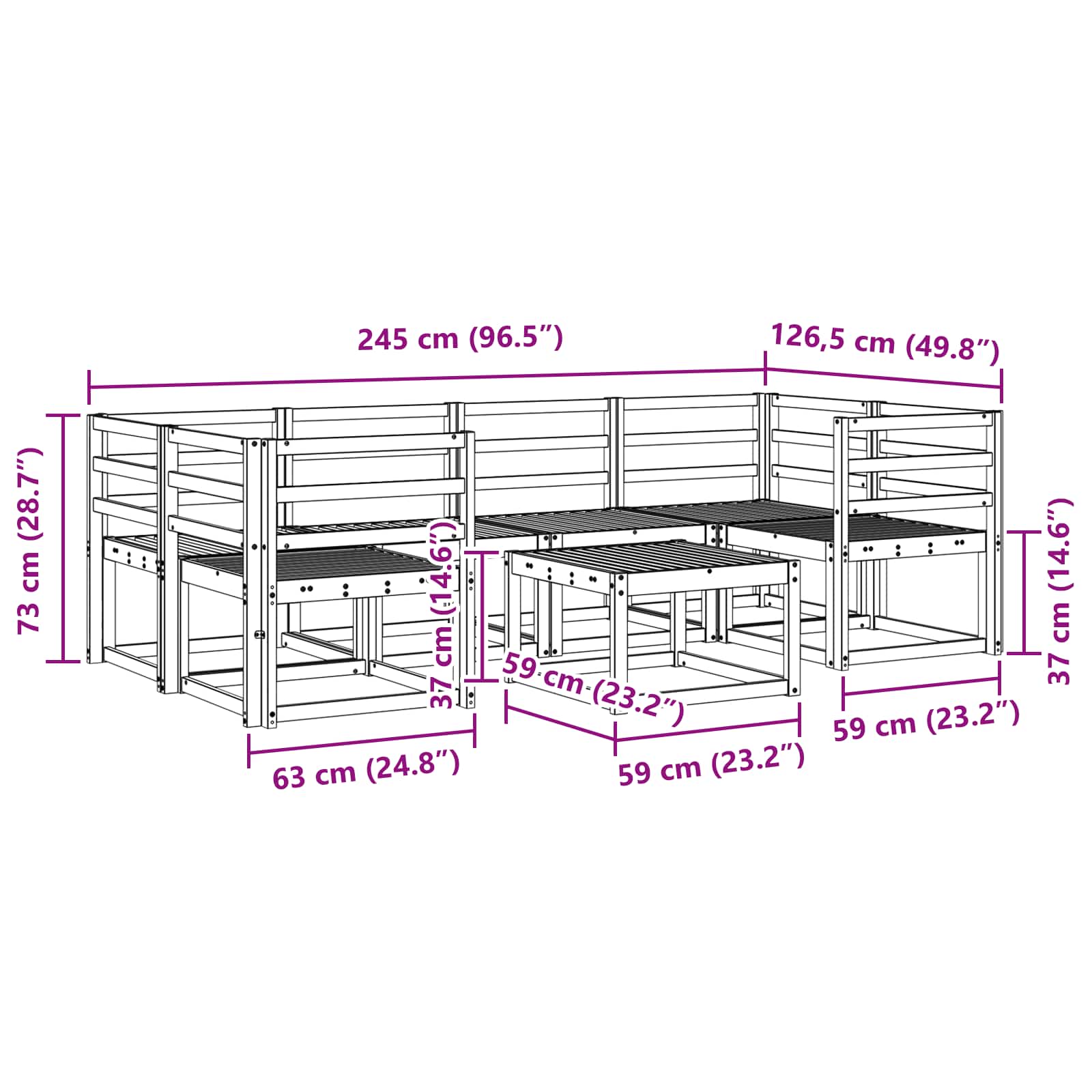 Set vanjskih sofa 7 pcs Bijela 59 x 59 x 37 cm