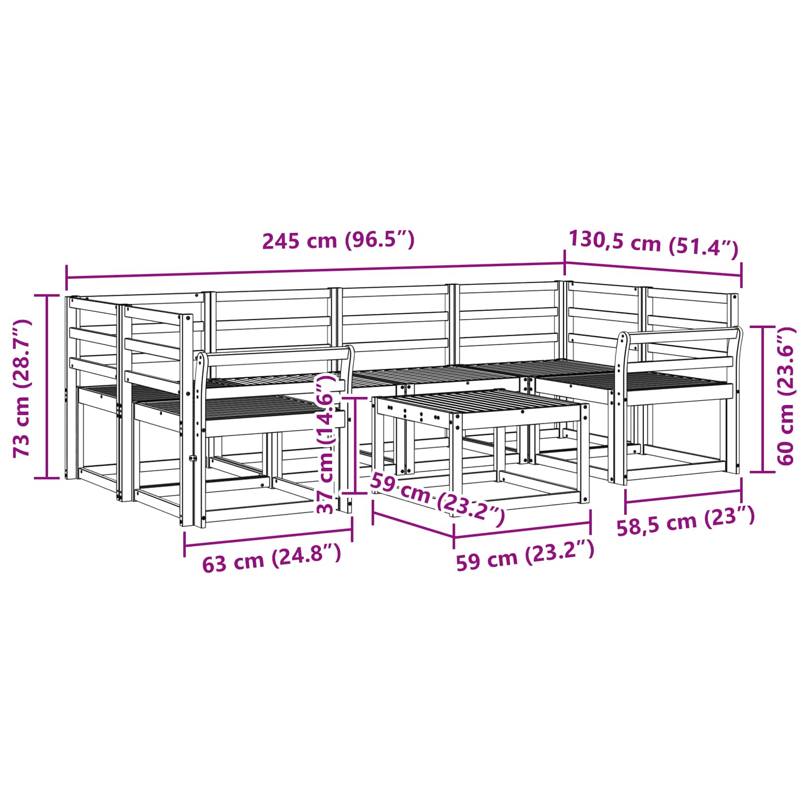 Set vanjskih sofa 7 pcs Bijela 59 x 59 x 37 cm