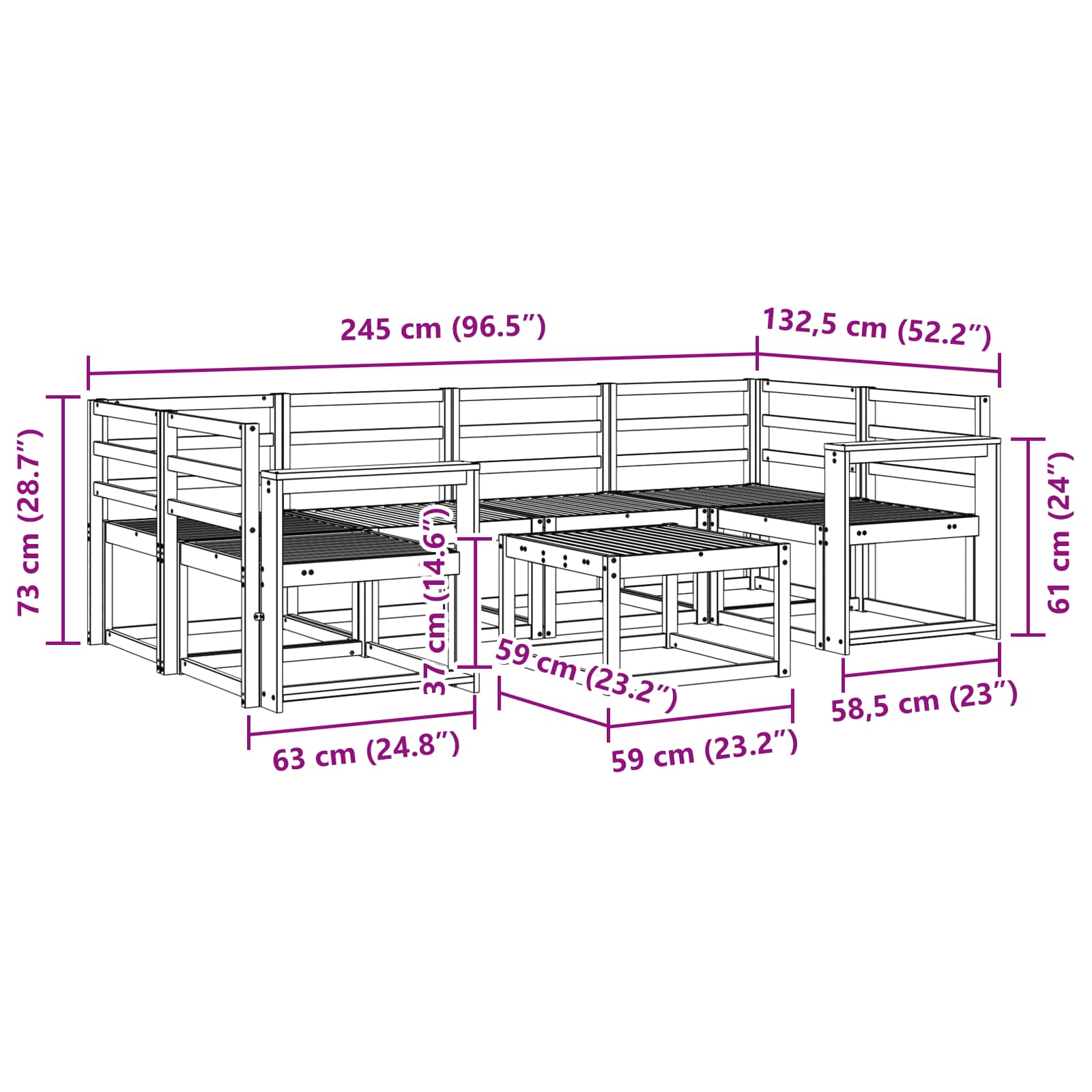 Set vanjskih sofa 7 pcs Bijela 59 x 59 x 37 cm