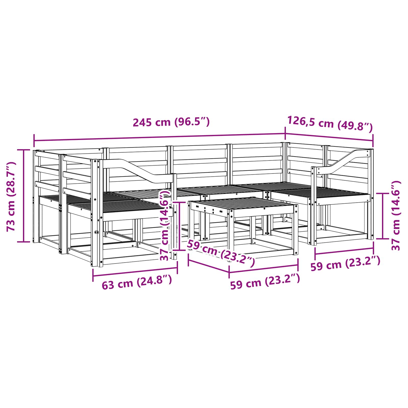 Set vanjskih sofa 7 pcs Bijela 59 x 59 x 37 cm