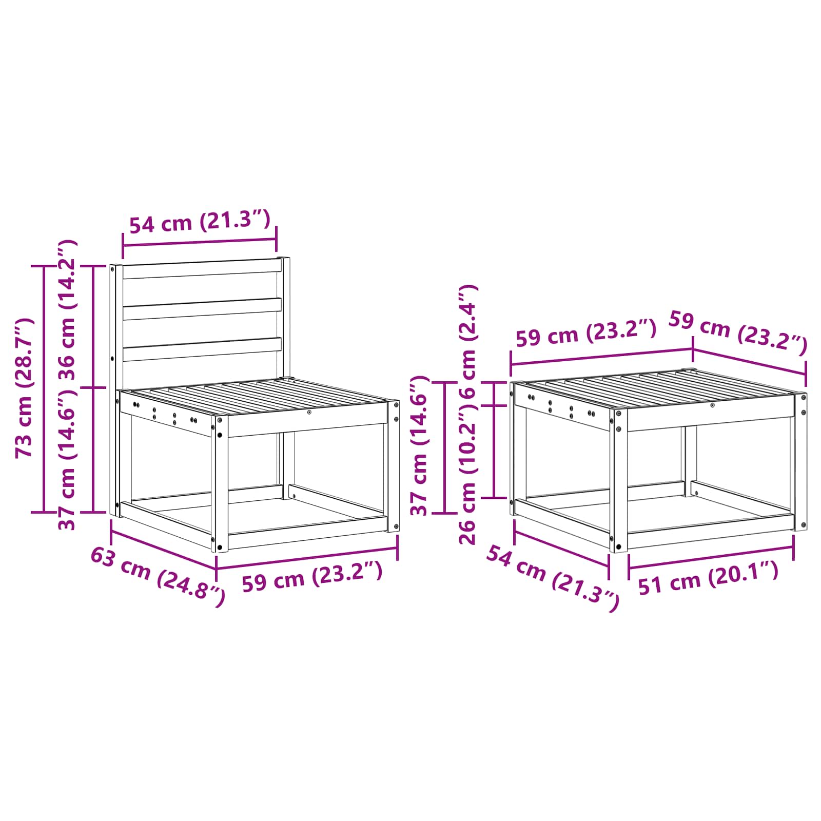 Set vanjskih sofa 8 pcs Bijela 59 x 59 x 37 cm