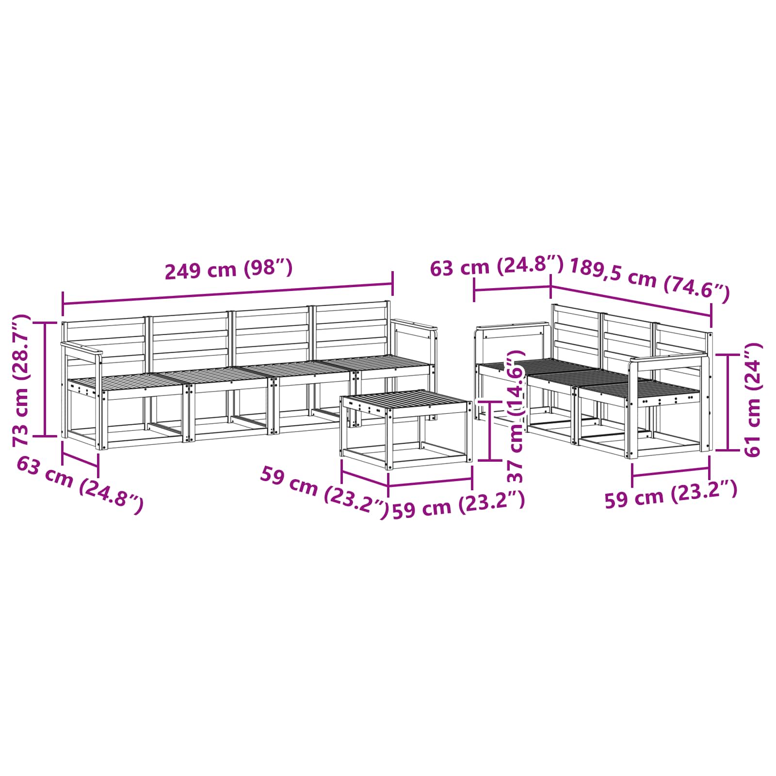 Set vanjskih sofa 8 pcs Bijela 59 x 59 x 37 cm