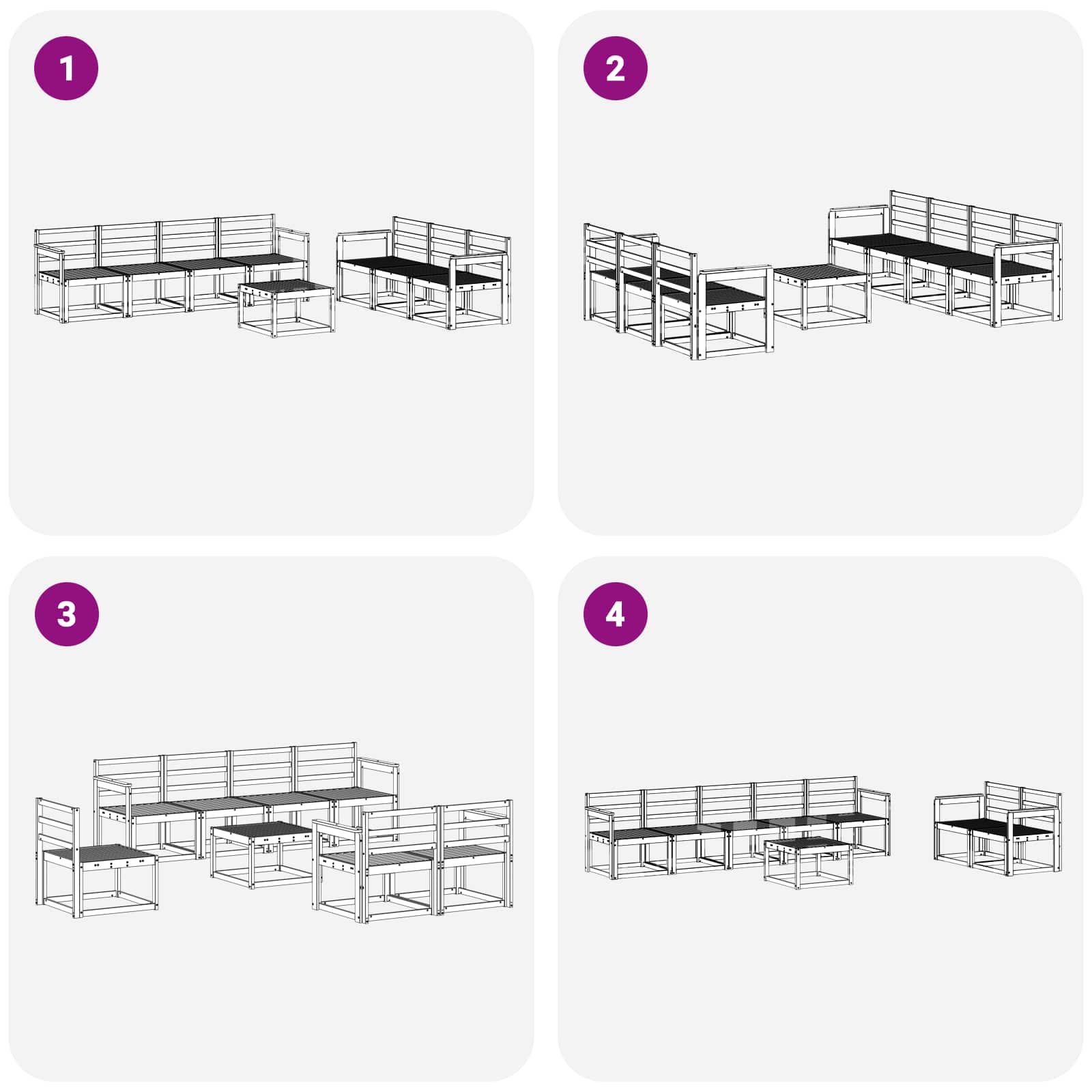 Set vanjskih sofa 8 pcs Bijela 59 x 59 x 37 cm