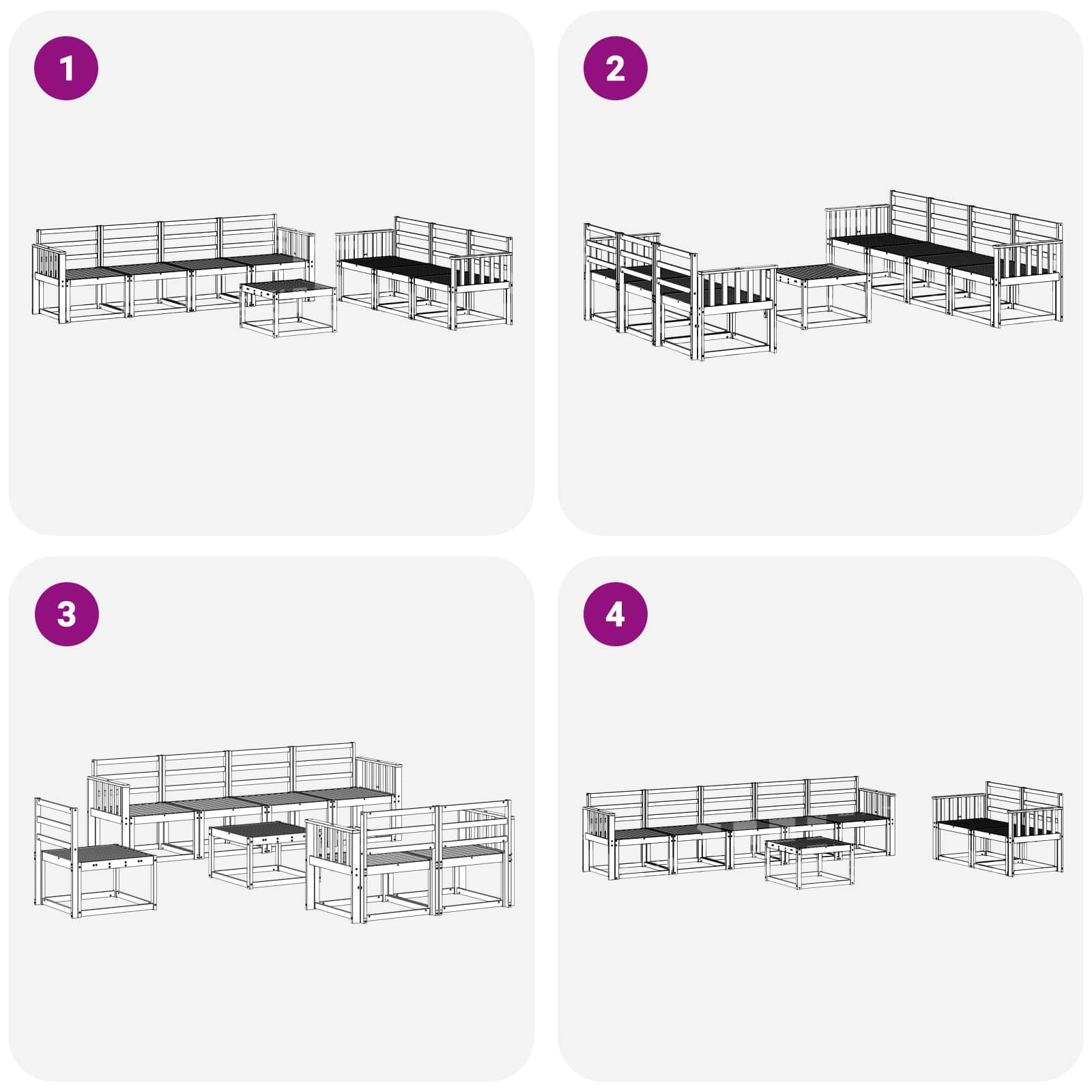 Set vanjskih sofa 8 pcs Bijela 59 x 59 x 37 cm