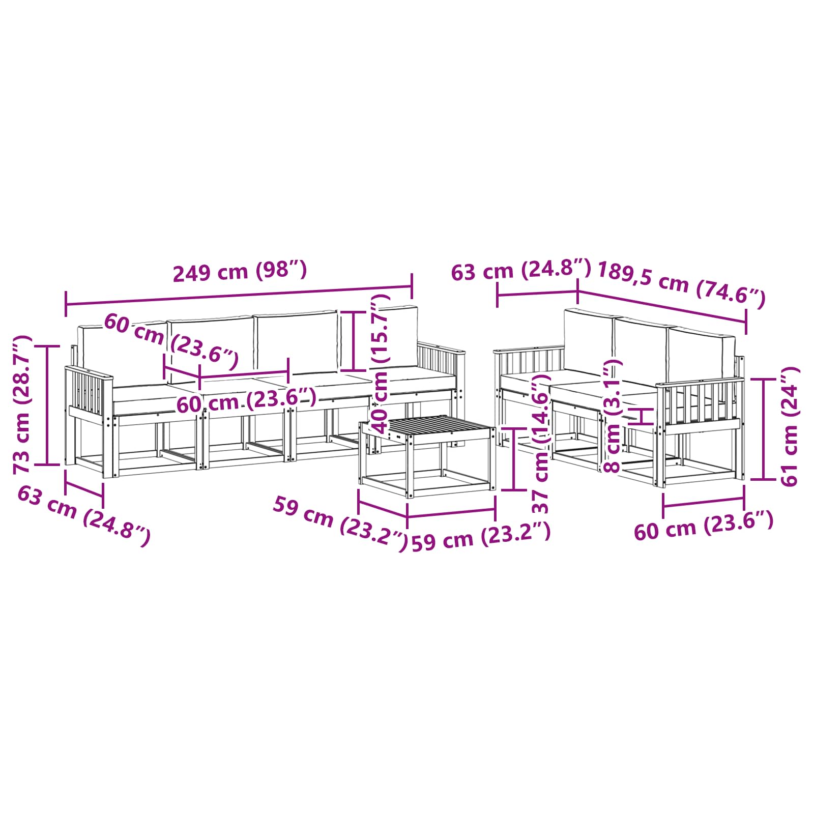 Set vanjskih sofa 7 pcs