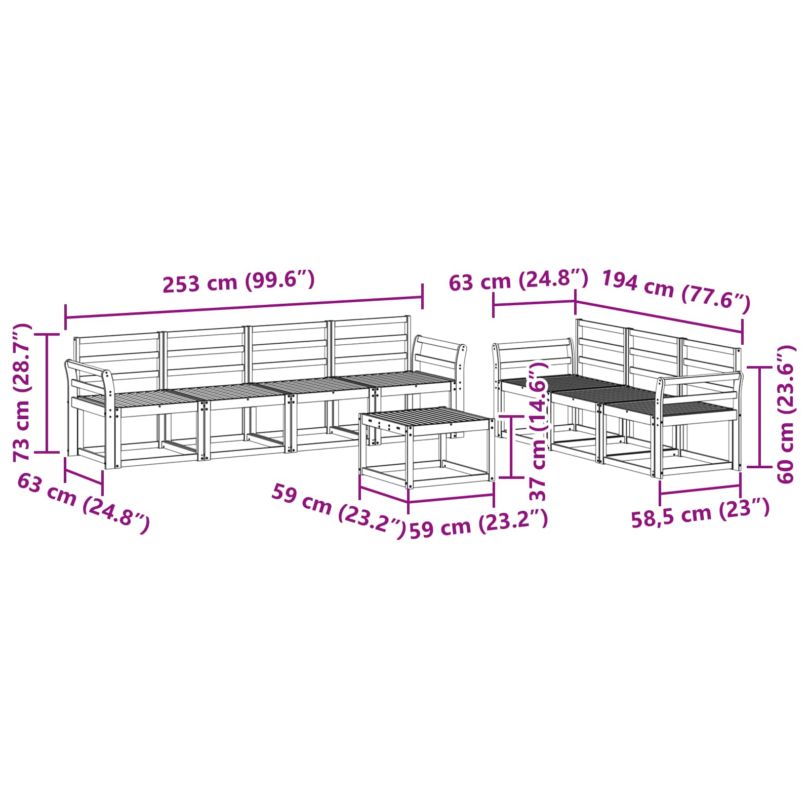 Set vanjskih sofa 8 pcs Bijela 59 x 59 x 37 cm