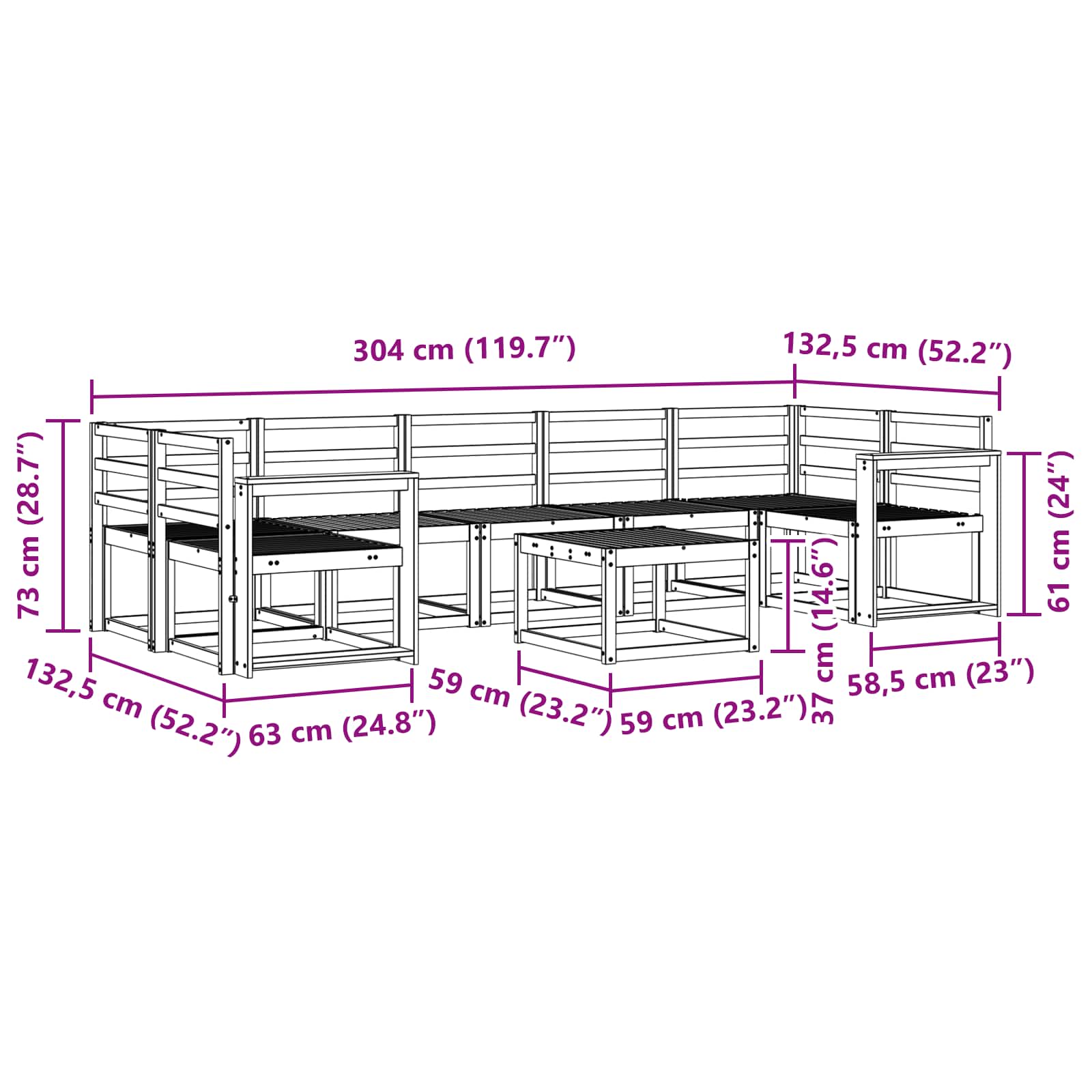 Set vanjskih sofa 8 pcs Bijela 59 x 59 x 37 cm