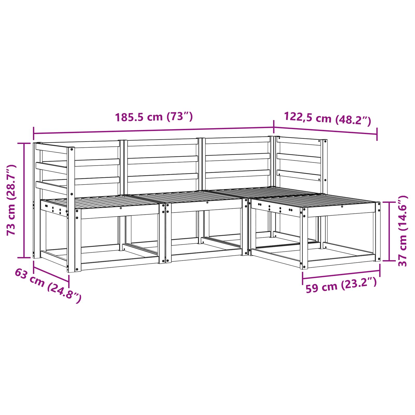 Set vanjskih sofa 4 pcs Bijela 185,5 x 122,5 x 73 cm
