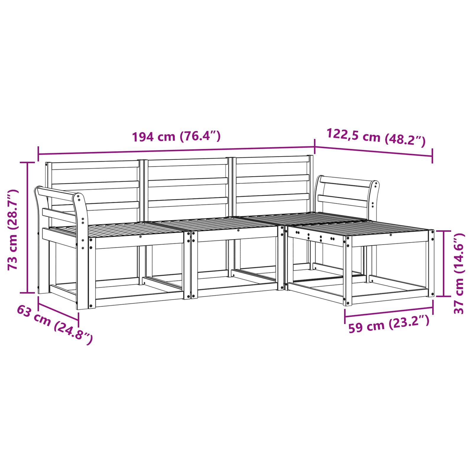 Set vanjskih sofa 4 pcs Bijela 194 x 122,5 x 73 cm