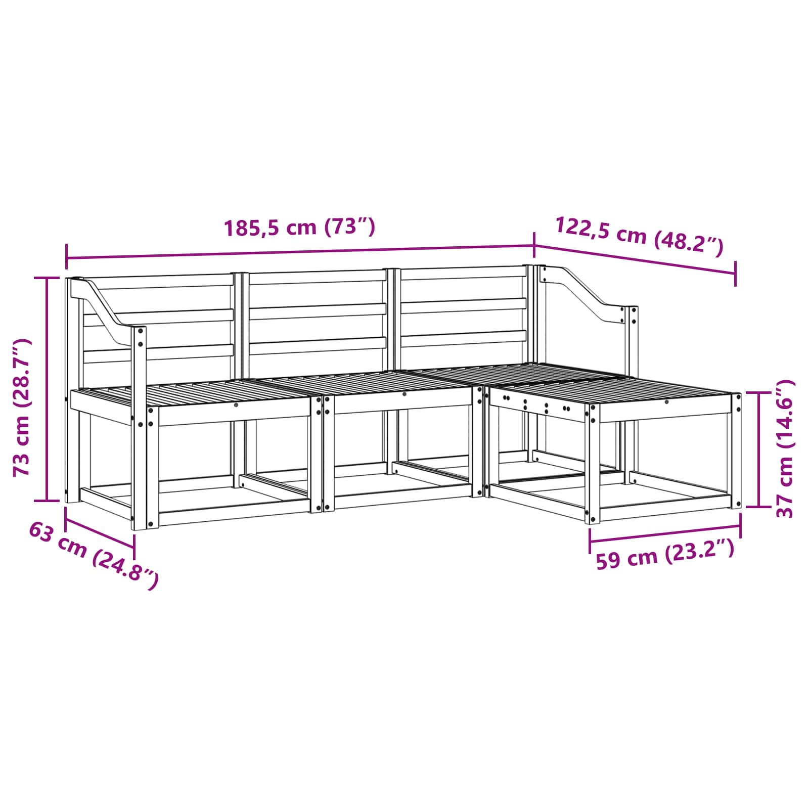 Set vanjskih sofa 4 pcs Bijela 185,5 x 122,5 x 73 cm