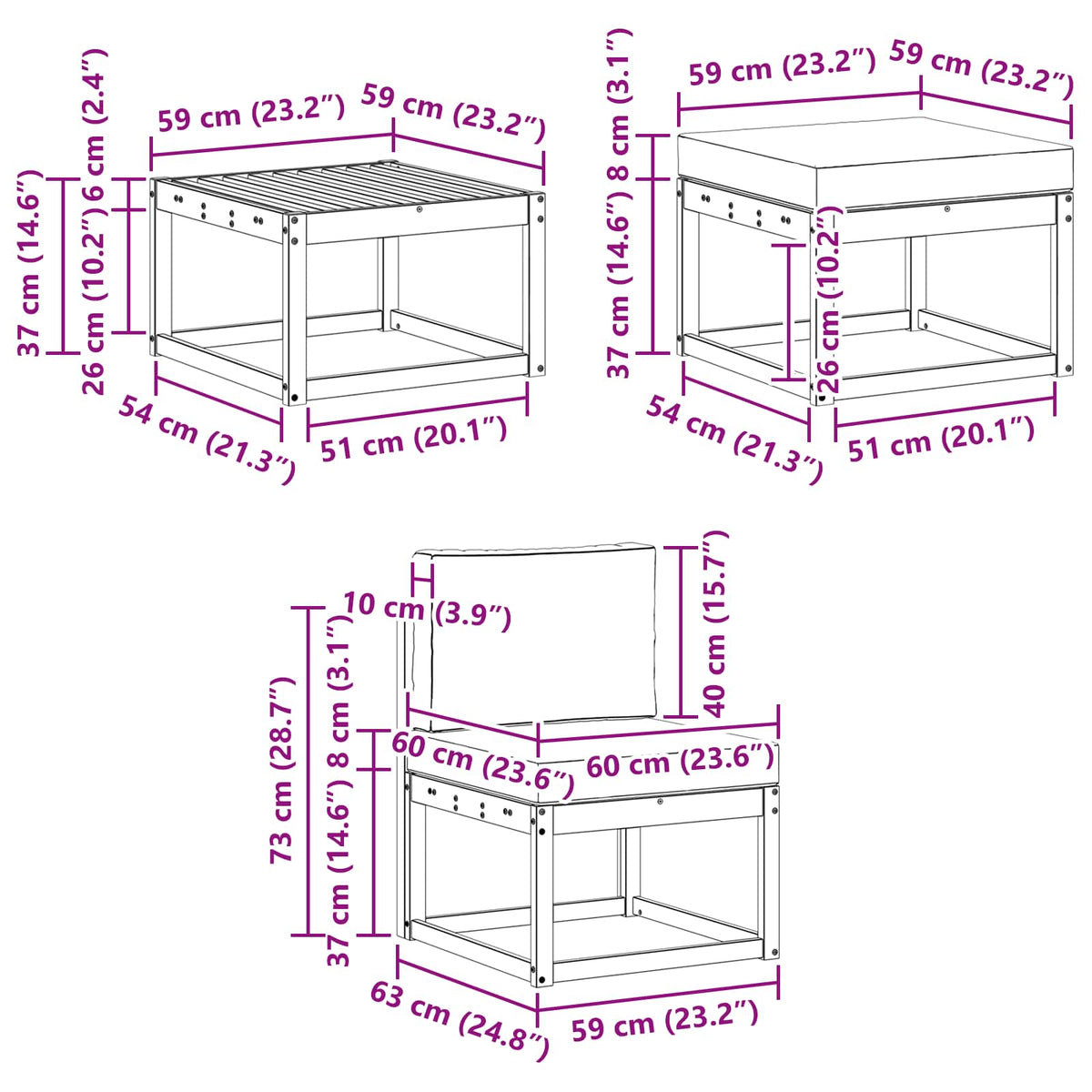 Set vanjskih sofa 6 kom. Bijela i krem 59 x 59 x 37 cm
