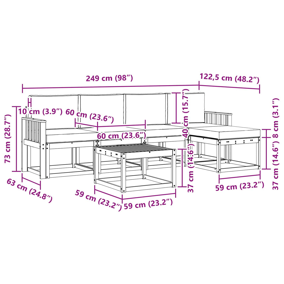 Set vanjskih sofa 6 kom. Bijela i antracit 59 x 59 x 37 cm