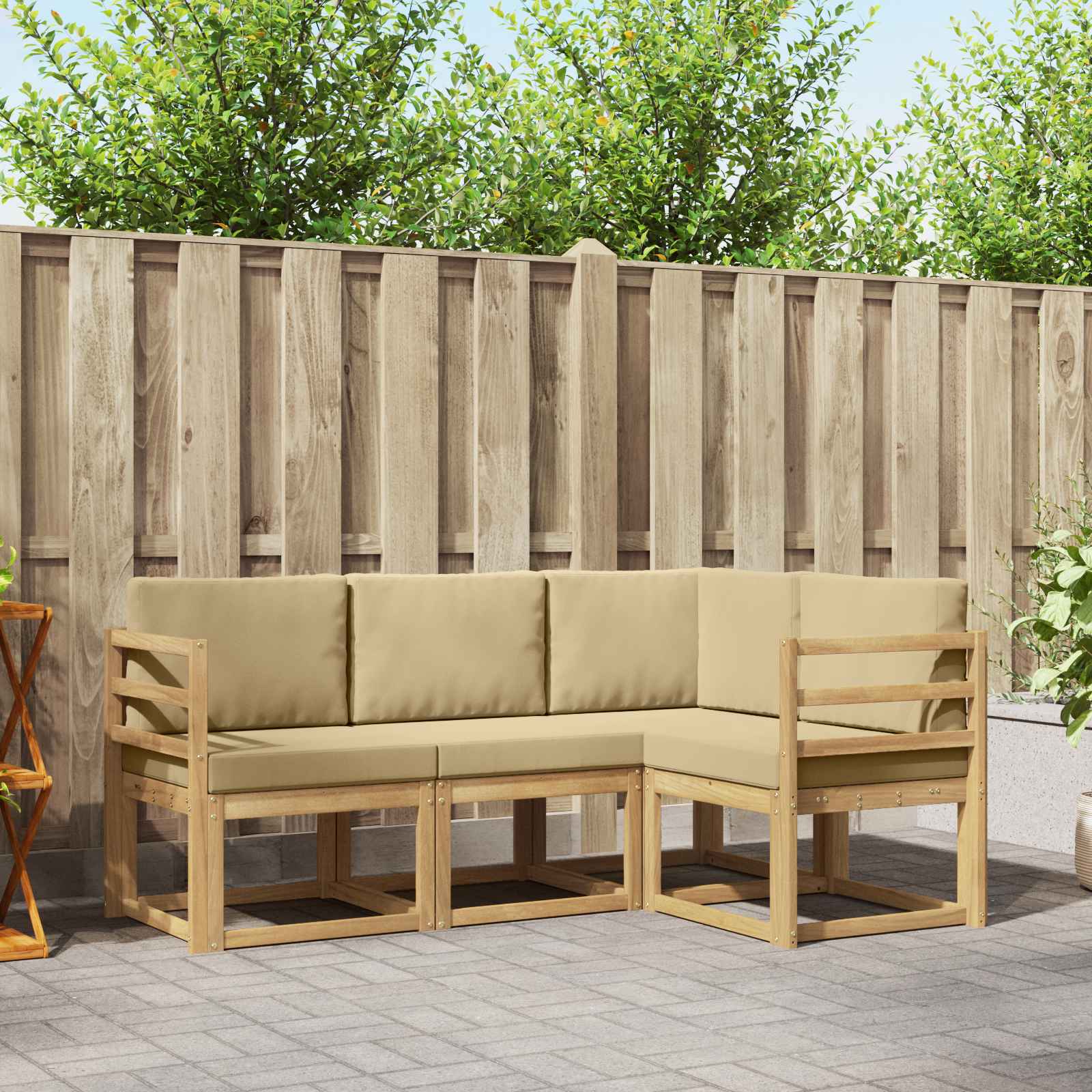 Set vanjskih sofa s jastukom 4 pcs Bijela i bež