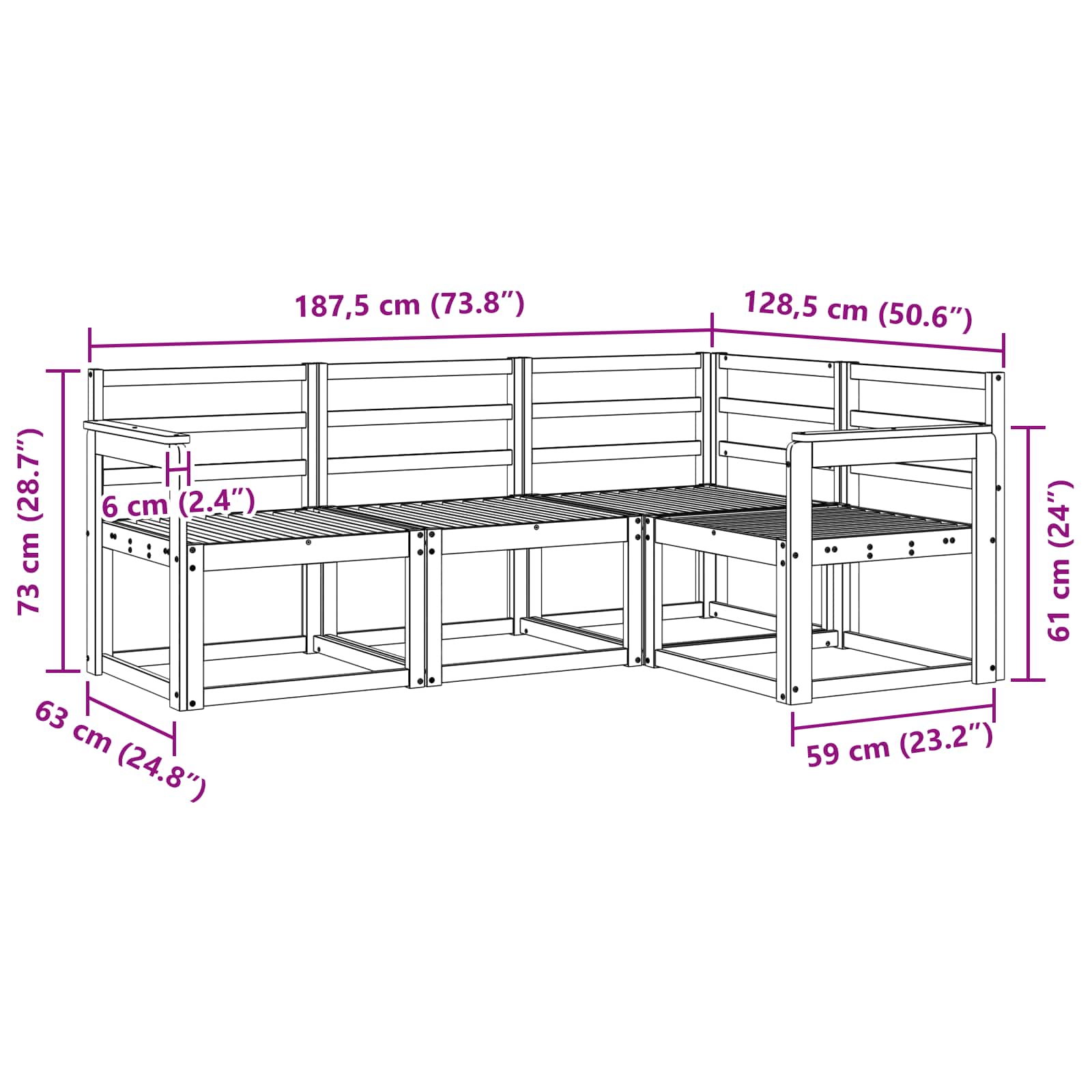 Set vanjskih sofa 4 pcs Bijela 187,5 x 128,5 x 73 cm