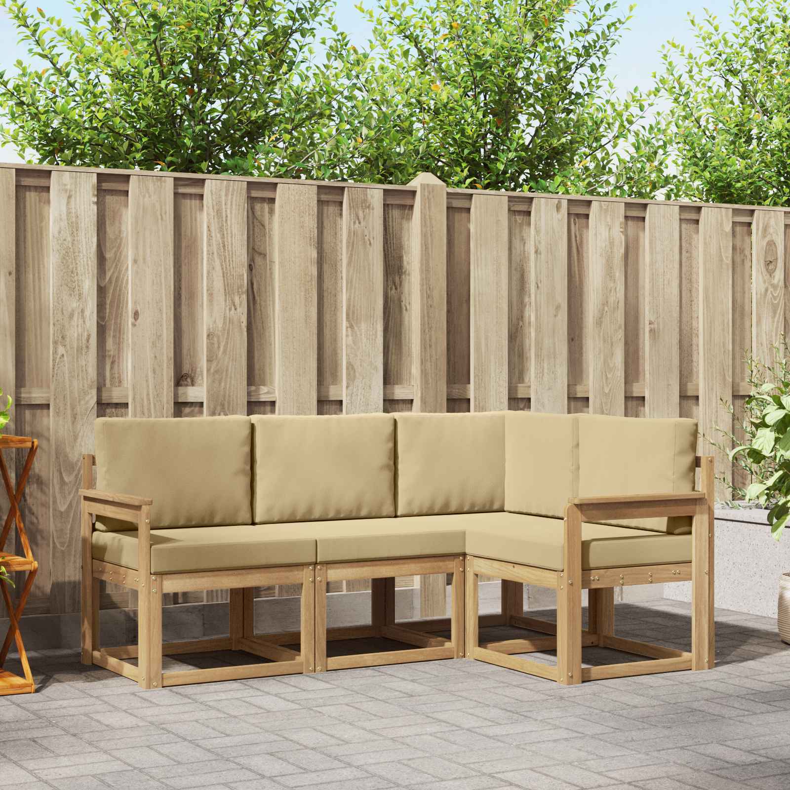 Set vanjskih sofa s jastukom 4 pcs Bijela i bež