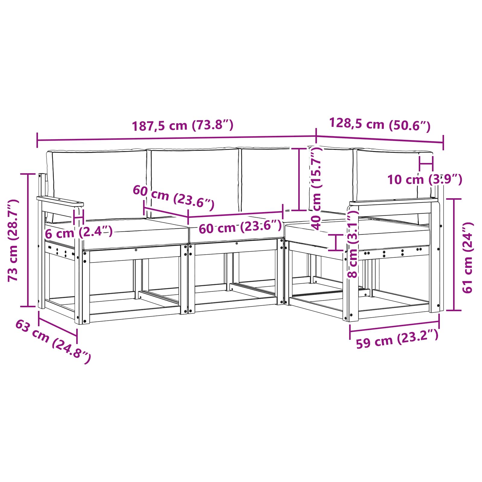 Set vanjskih sofa s jastukom 4 pcs Bijela i bež