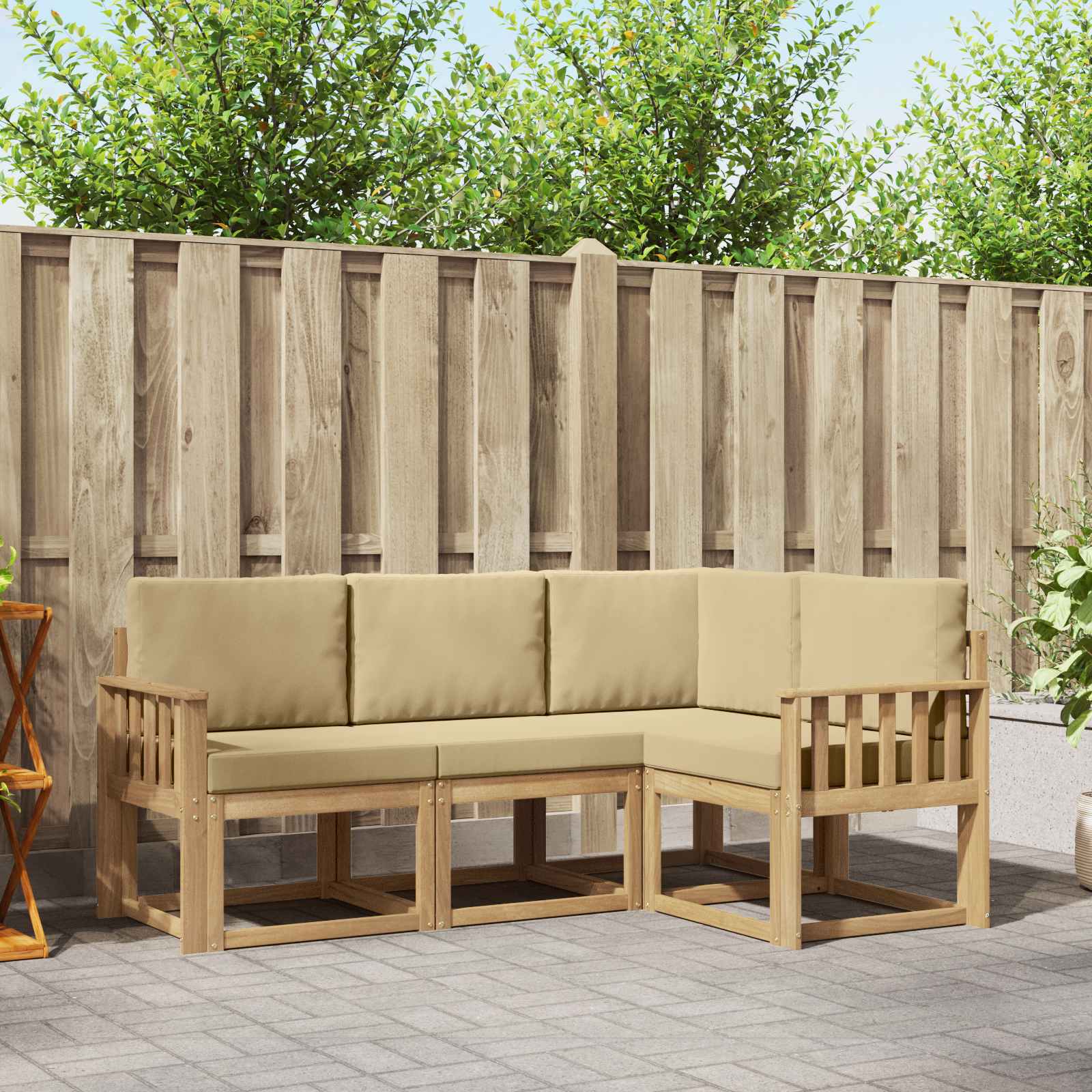 Set vanjskih sofa s jastukom 4 pcs Bijela i bež