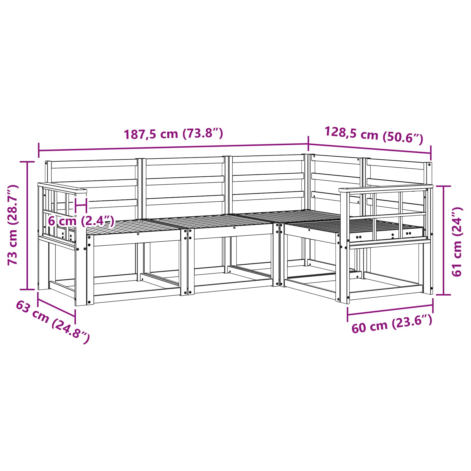 Set vanjskih sofa 4 pcs Bijela 187,5 x 128,5 x 73 cm