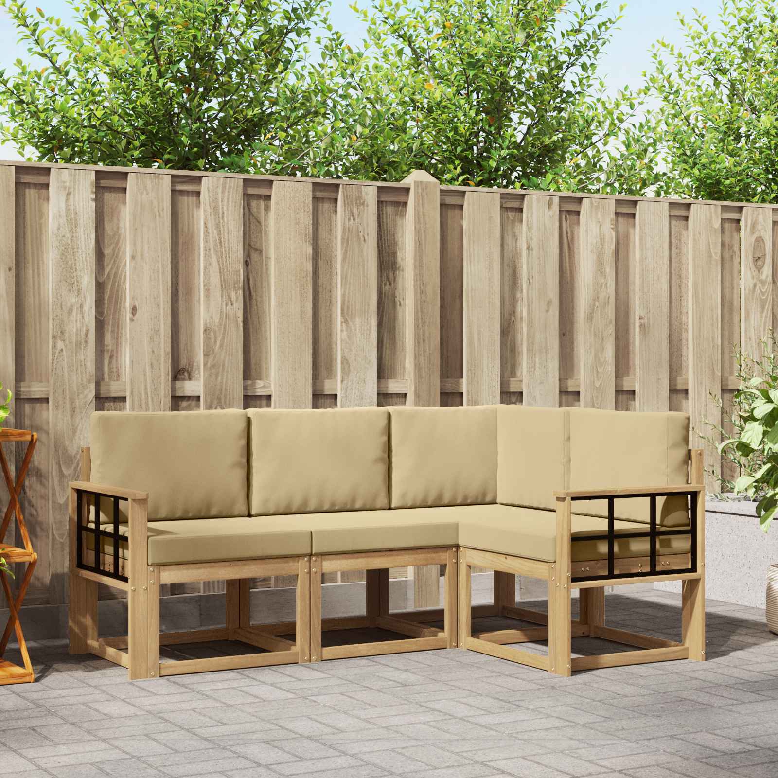 Set vanjskih sofa s jastukom 4 pcs Bijela i bež