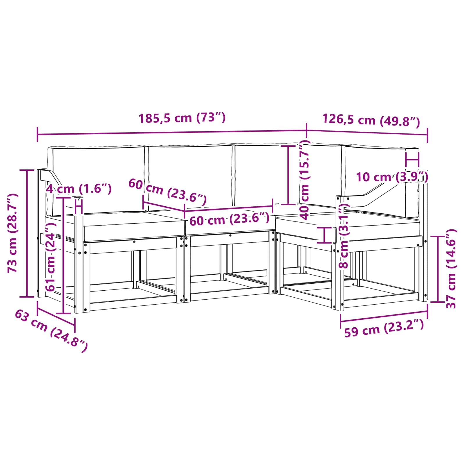 Set vanjskih sofa s jastukom 4 pcs Bijela i antracit