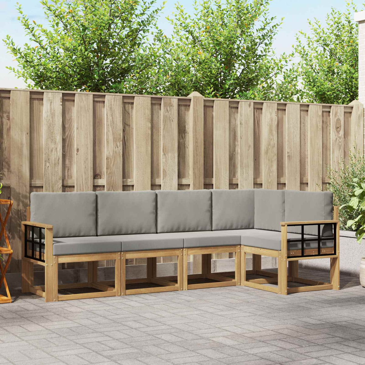Set vanjskih sofa 5 kom. Bijela i svjetlosiva Smeđa 247 x 128,5 x 73 cm