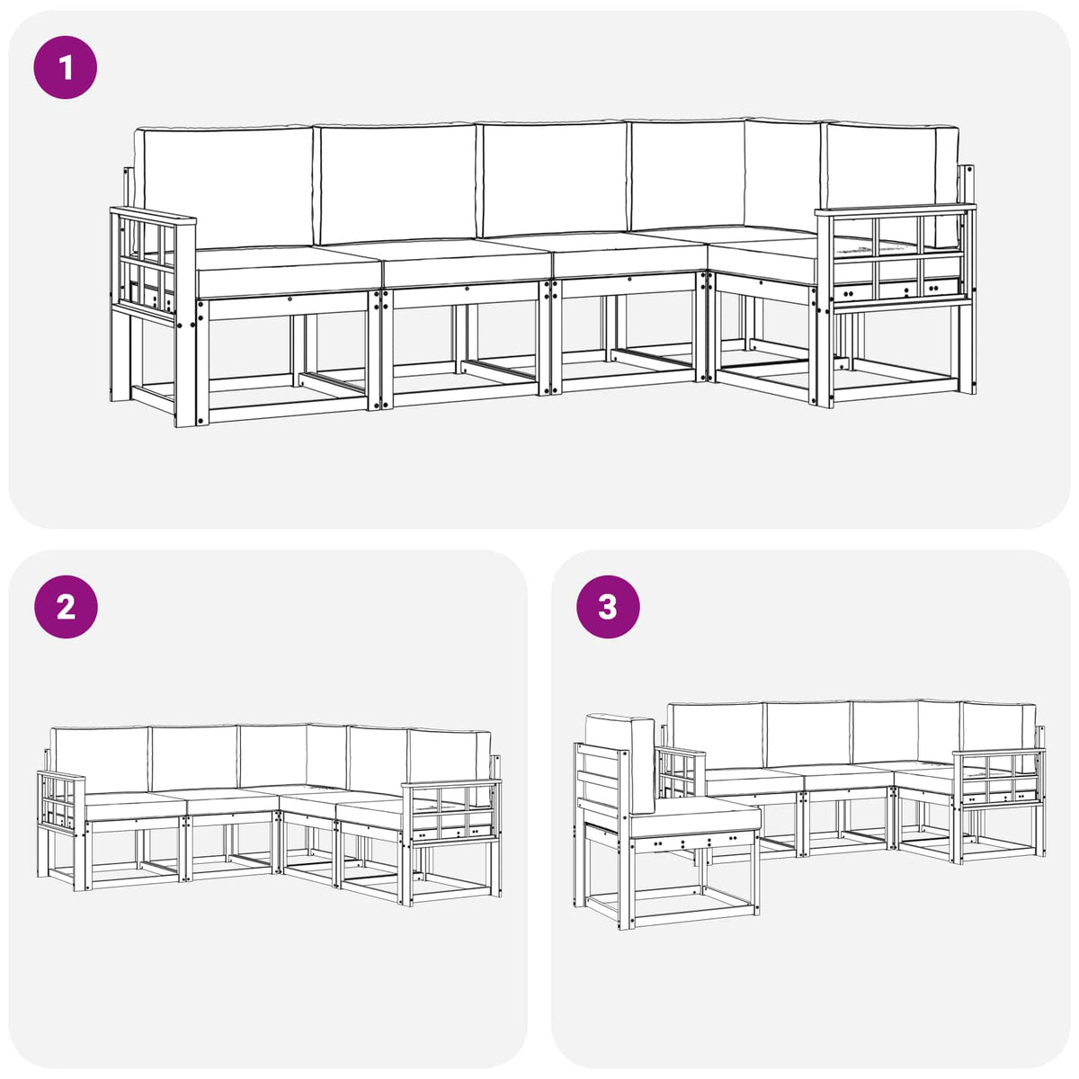 Set vanjskih sofa 5 kom. Bijela i svjetlosiva Smeđa 247 x 128,5 x 73 cm