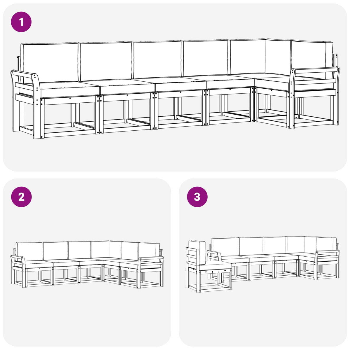 Set vanjskih sofa 6 kom. Bijela i svjetlosiva Smeđa 308 x 130,5 x 73 cm