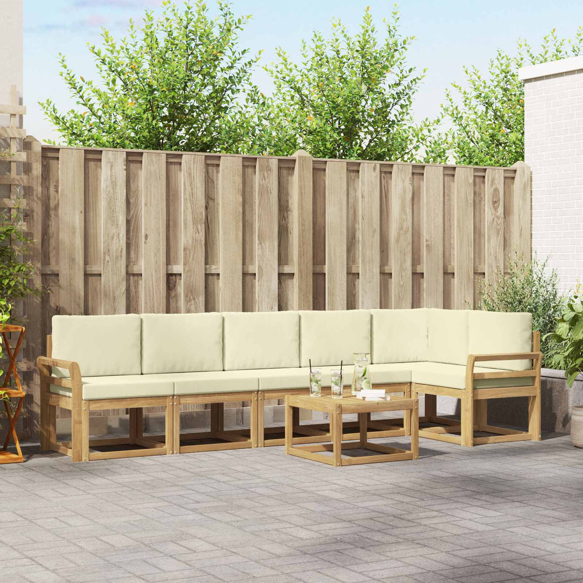Set vanjskih sofa 7 kom. Bijela i krem Poliester Smeđa 59 x 59 x 37 cm