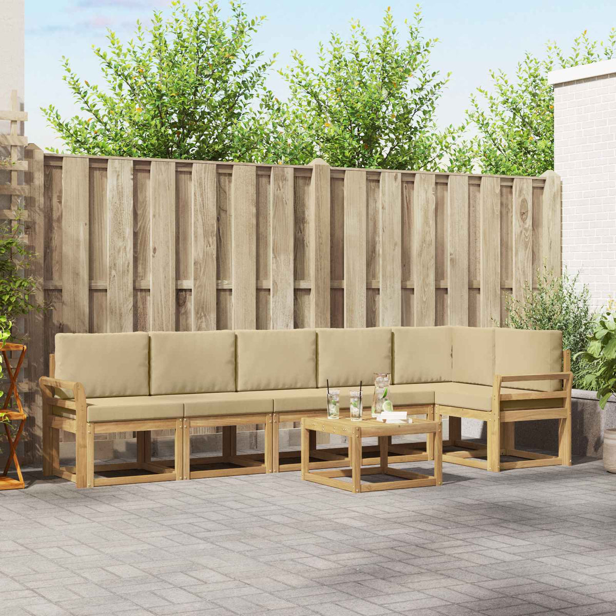 Set vanjskih sofa 7 kom. Bijela i bež Poliester Smeđa 59 x 59 x 37 cm
