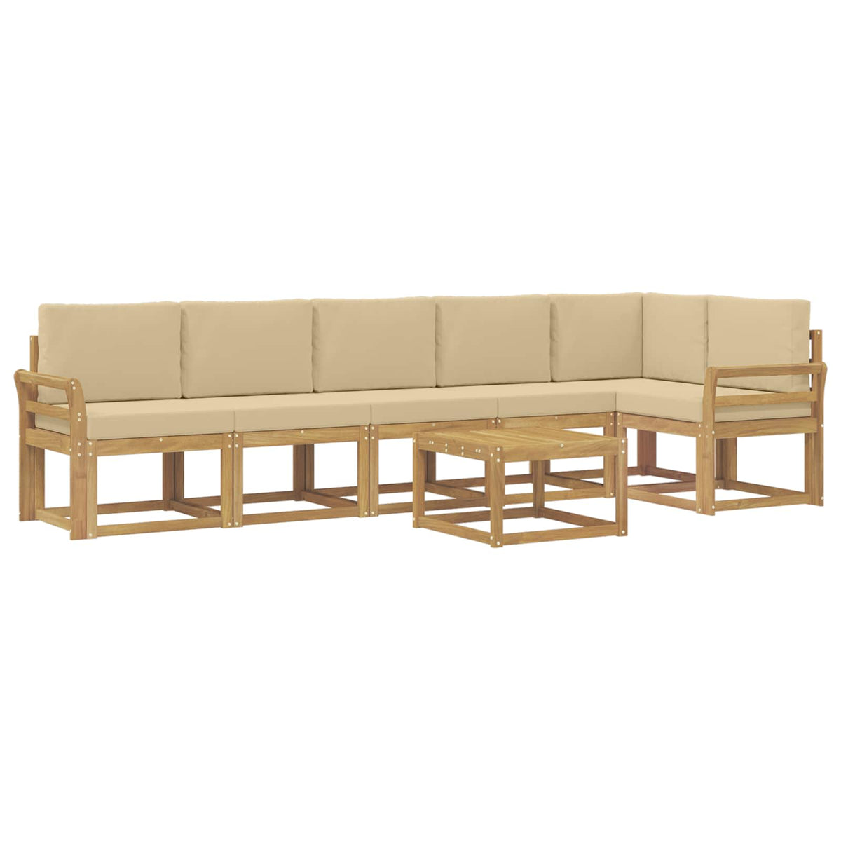 Set vanjskih sofa 7 kom. Bijela i bež Poliester Smeđa 59 x 59 x 37 cm