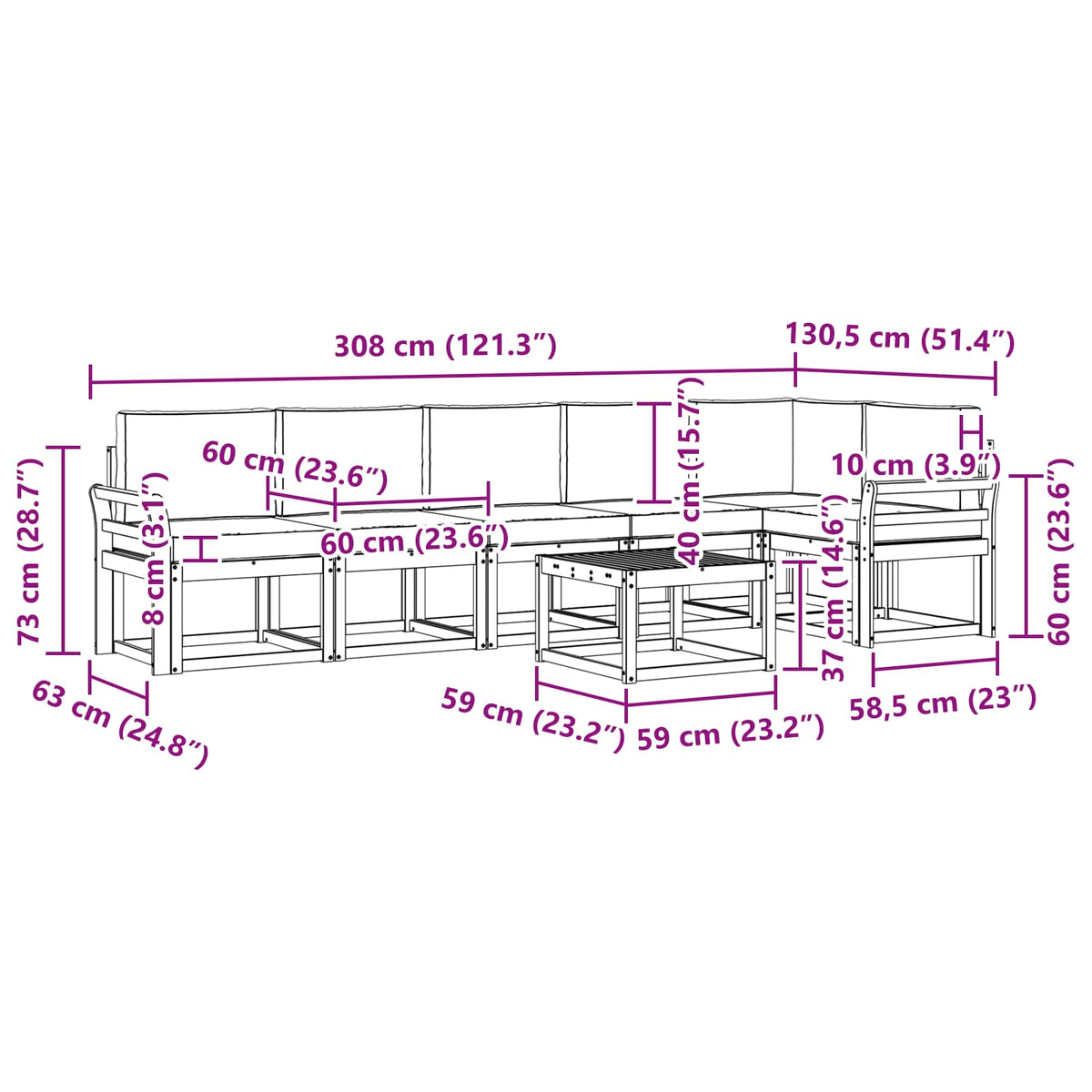 Set vanjskih sofa 7 kom. Bijela i bež Poliester Smeđa 59 x 59 x 37 cm
