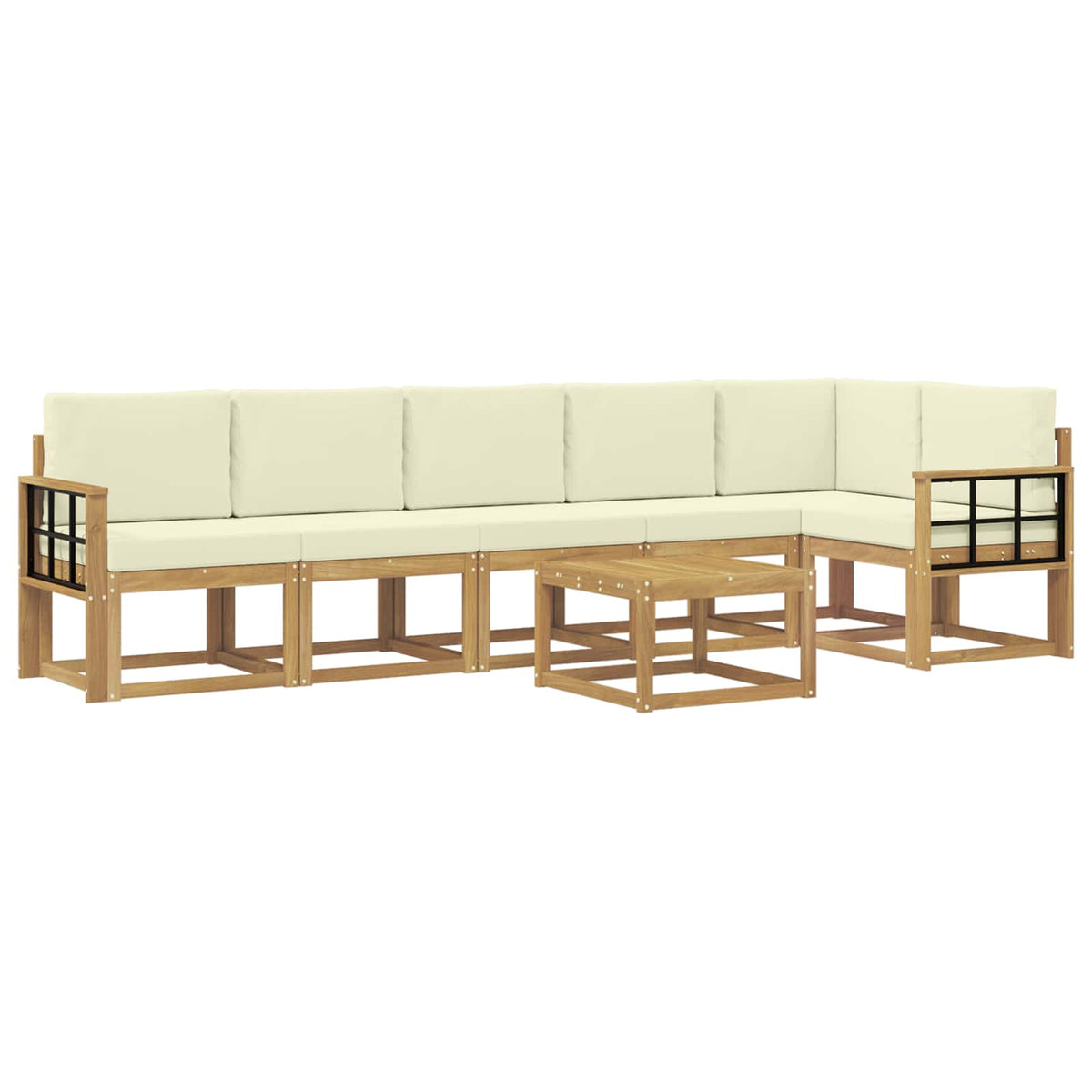 Set vanjskih sofa 7 kom. Bijela i krem Poliester Smeđa 59 x 59 x 37 cm