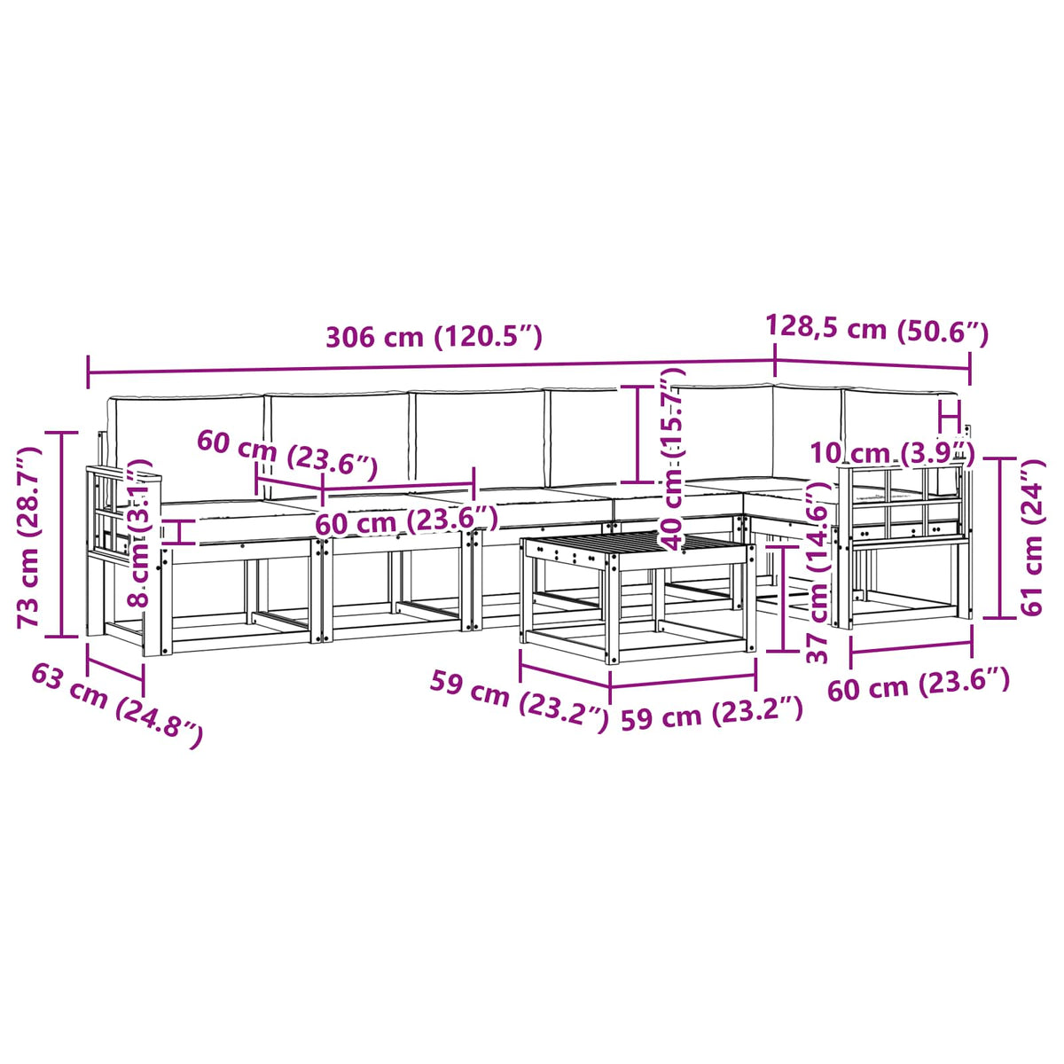 Set vanjskih sofa 7 kom. Bijela i krem Poliester Smeđa 59 x 59 x 37 cm