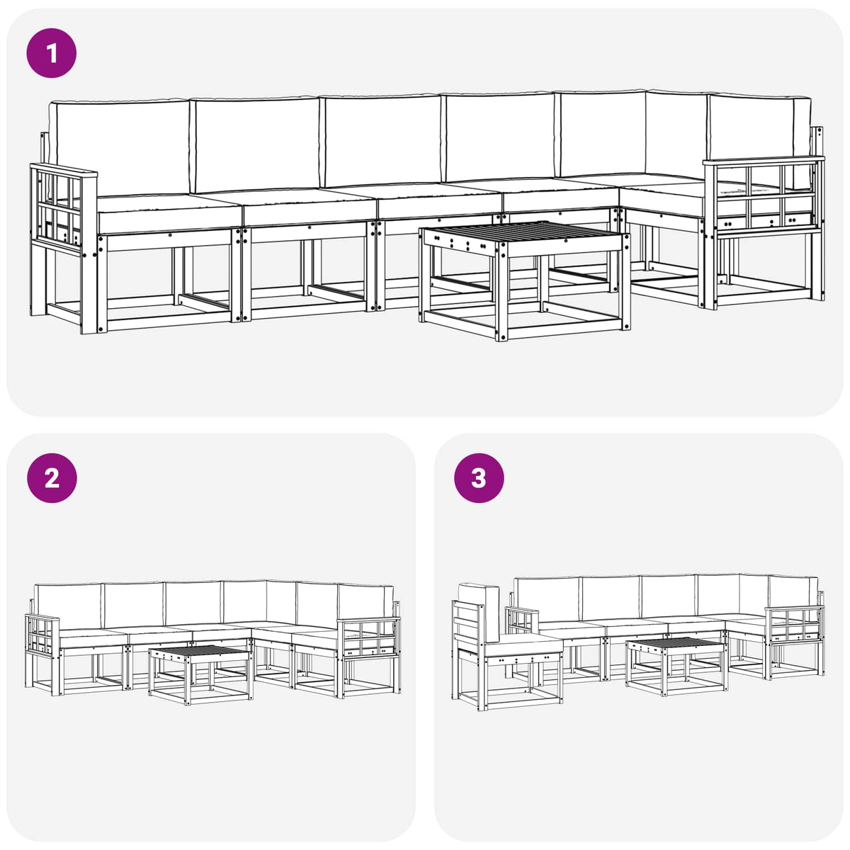 Set vanjskih sofa 7 kom. Bijela i krem Poliester Smeđa 59 x 59 x 37 cm