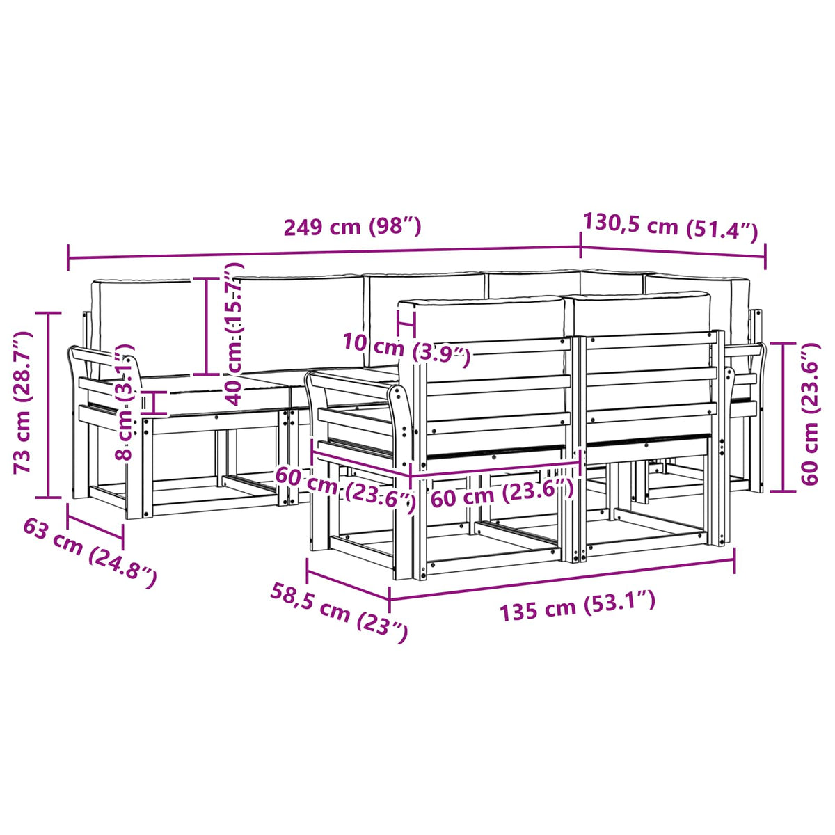 Set vanjskih sofa 7 kom. Bijela i antracit Poliester Smeđa 249 x 130,5 x 73 cm